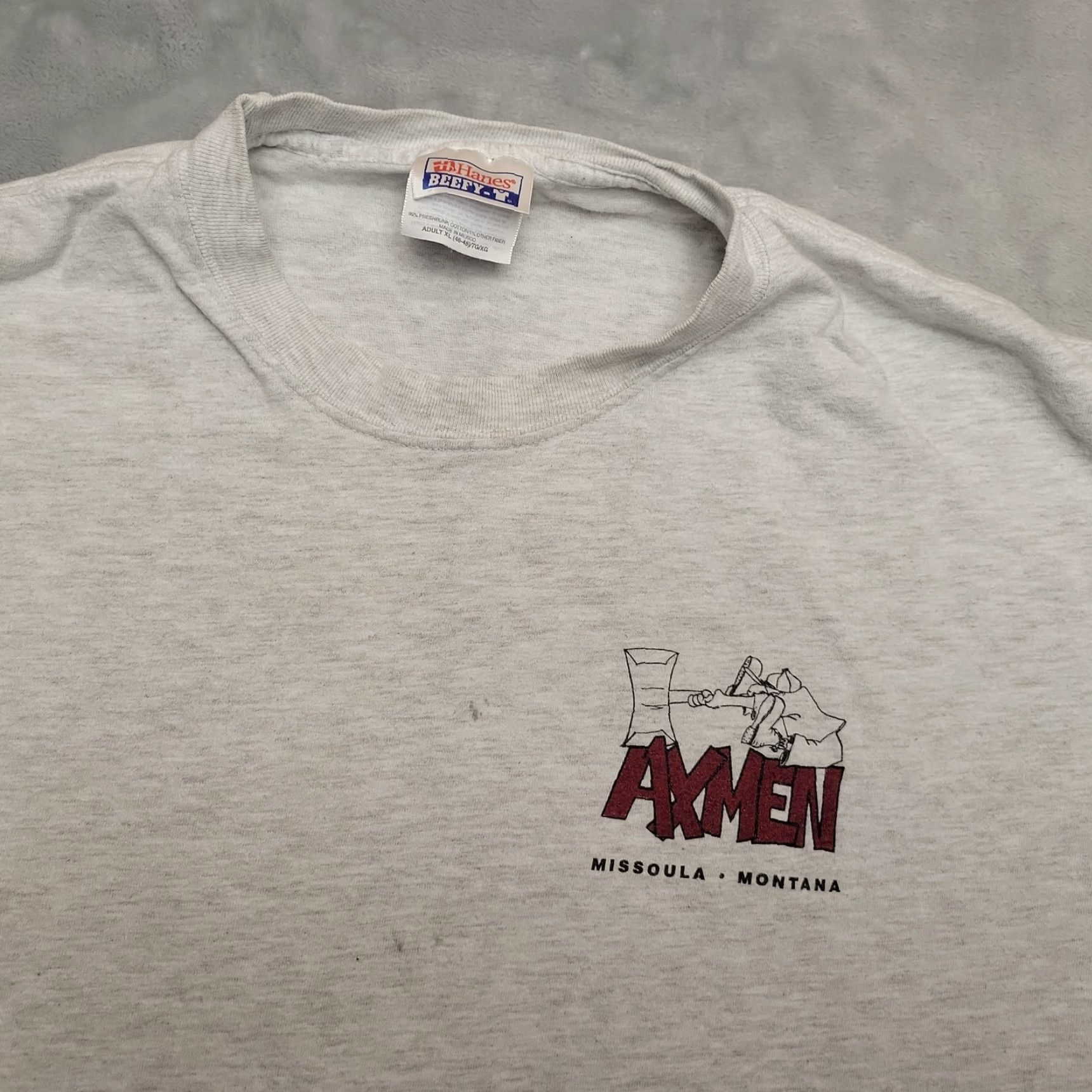 Hanes VINTAGE Axmen Shirt Mens XL Gray Missoula Montana 90s Y2K Hanes T-Shirt Crew Neck Short Sleeve Solid Cotton Blend Graphic Print Retro American Men LV? Size US XL / EU 56 / 4 - 2 Thumbnail