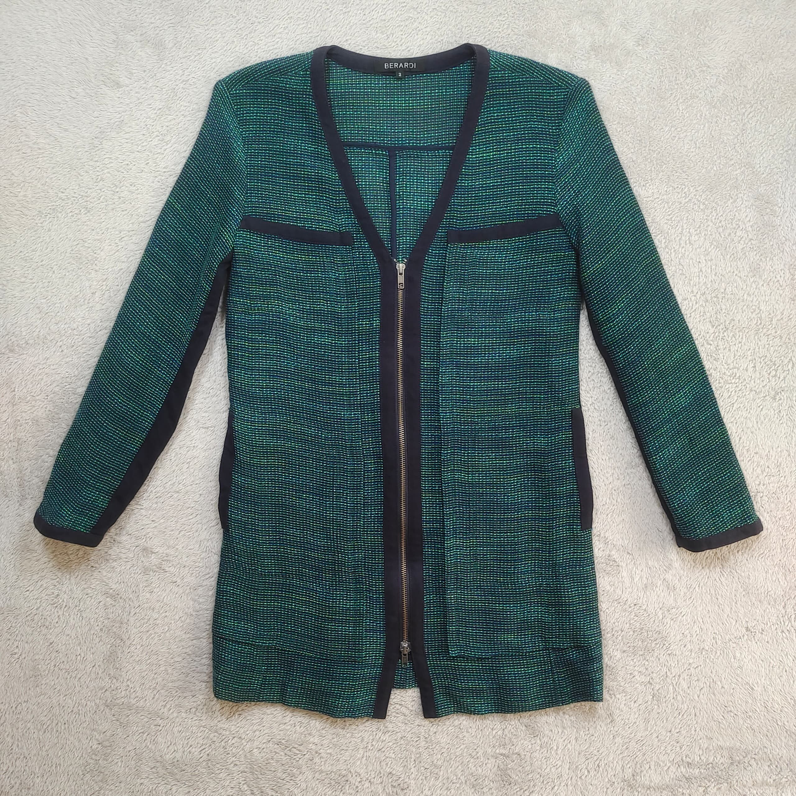 Antonio Berardi Berardi Iridescent Metallic Tweed Zip Cardigan Teal Navy Size M / US 6-8 / IT 42-44 - 1 Thumbnail