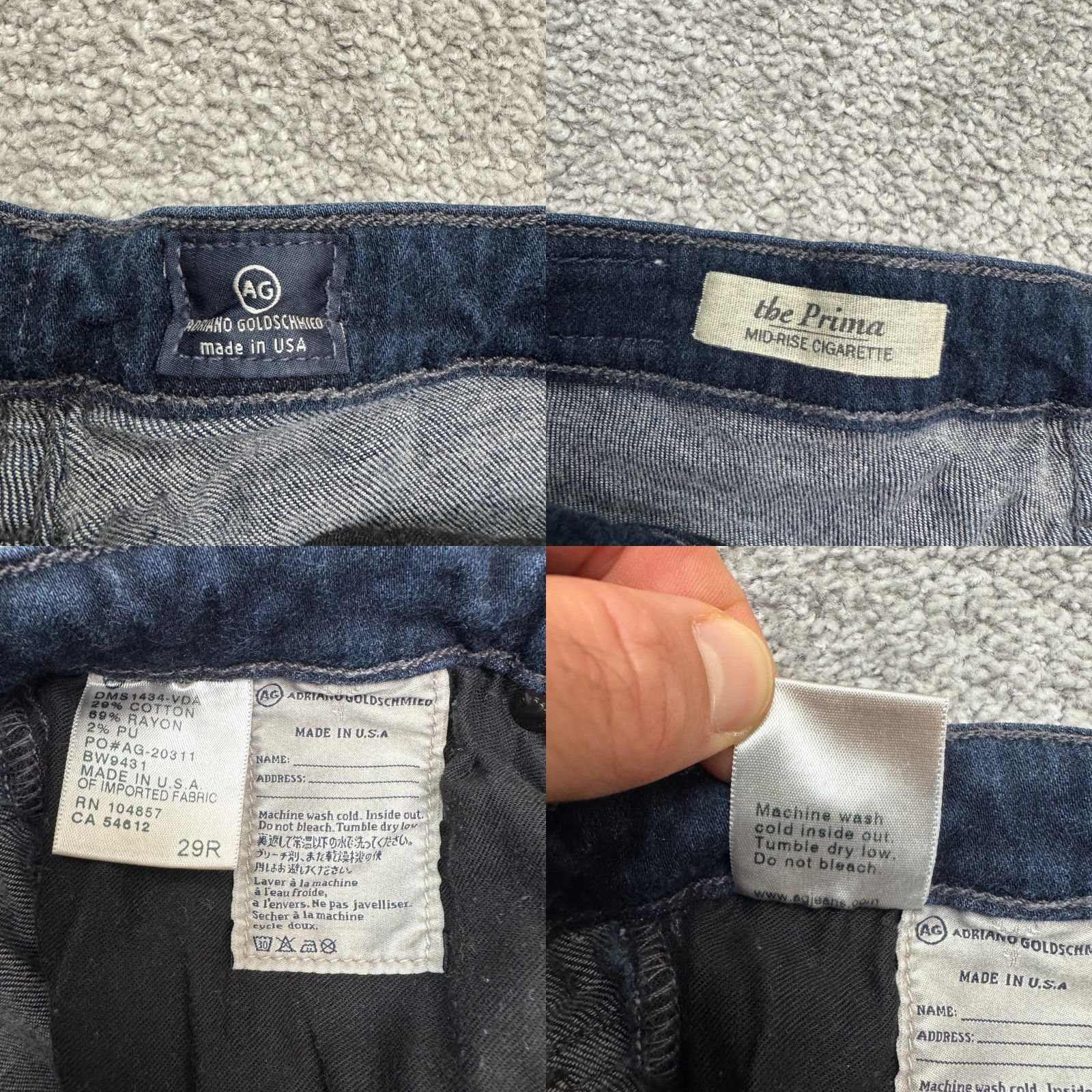 Denime VINTAGE AG Adriano Goldschmied The Prima Mid Rise Cigarette Denim Jeans Womens 29R Blue Size 29" - 8 Thumbnail