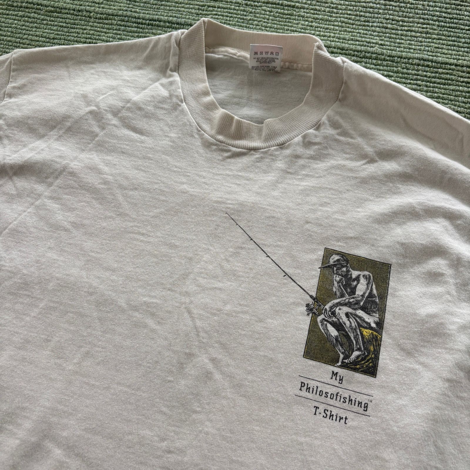 Fruit Of The Loom × Vintage Vintage 90s "Philosofishing" Tee Shirt, Fishing Philosophy T Size US XL / EU 56 / 4 - 1 Thumbnail
