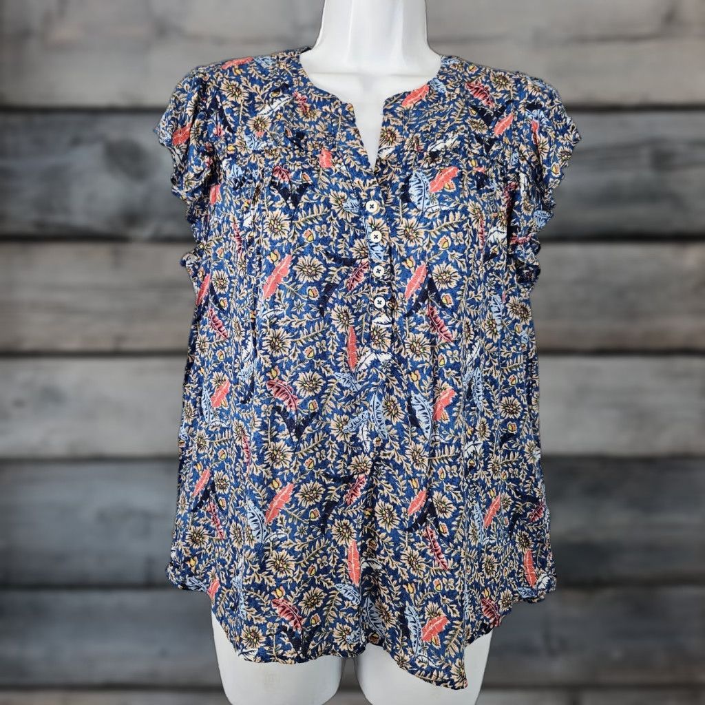 Vintage Knox Rose Womens Top Sz Medium Blue Pink Floral Feathers Short Sleeve Blouse Regular M Womens Size M / US 6-8 / IT 42-44 - 1 Thumbnail