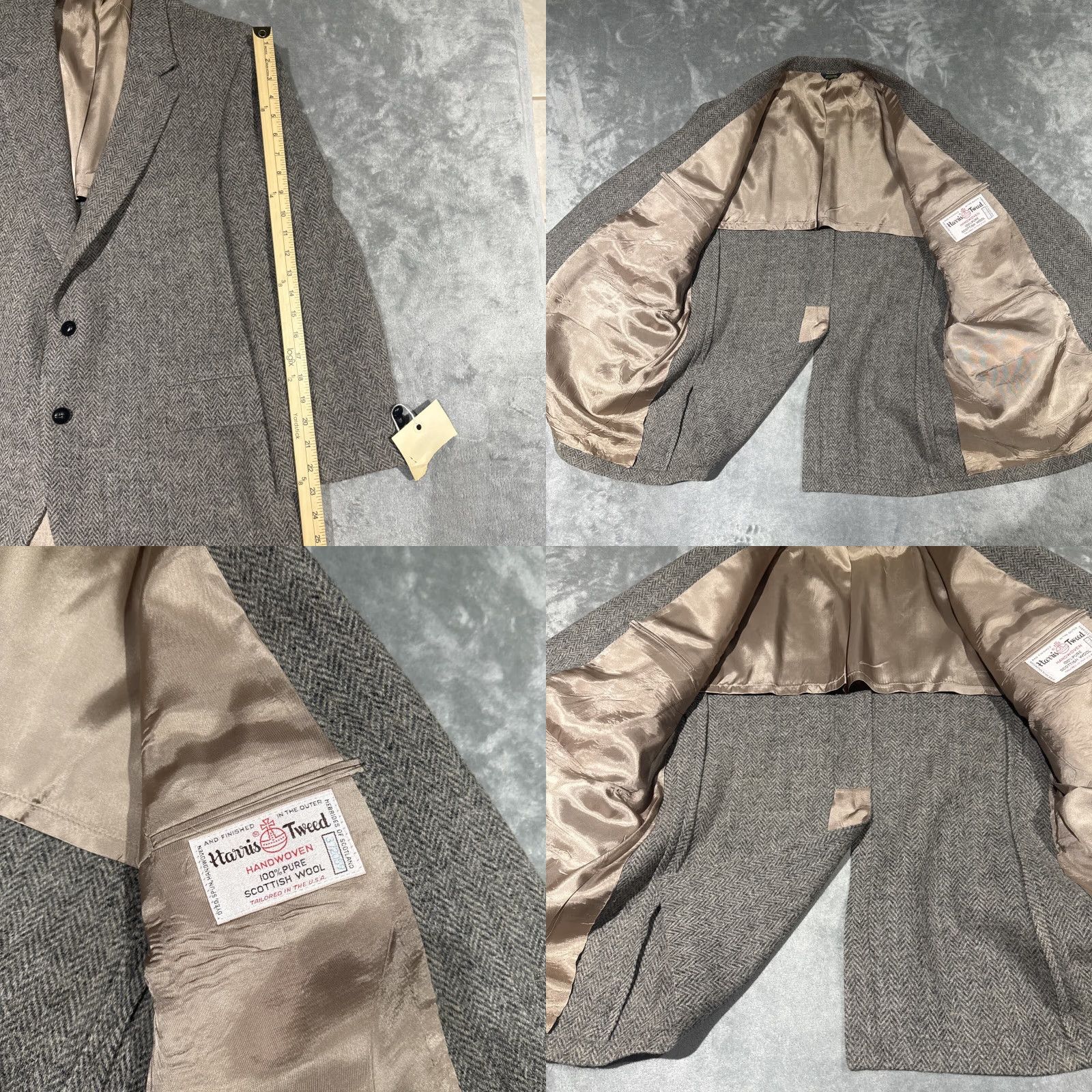 Harris Tweed VTG Harris Tweed Blazer Men's 46R Gray Scottish Wool Herringbone Sport Coat Size 46R - 8 Thumbnail