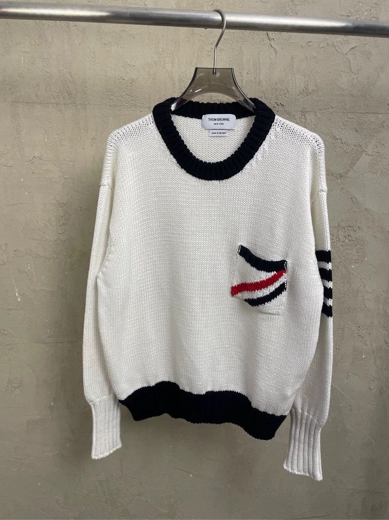 Thom Browne Thom browne White pocket striped four-stripe knitted sweate Size US XL / EU 56 / 4 - 1 Thumbnail