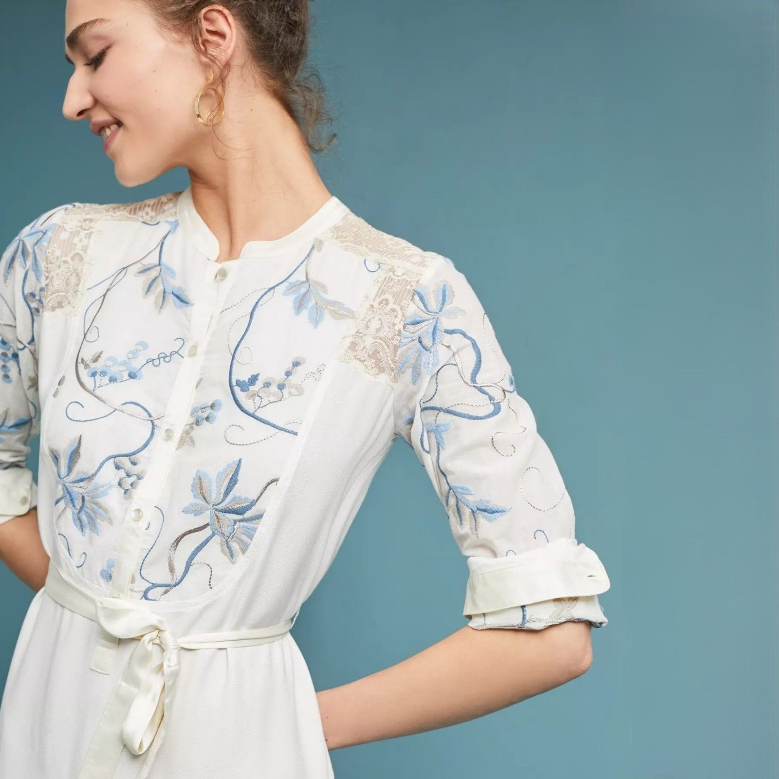 Anthropologie Tiny Amarante Embroidered Shirtdress Dress size M NWT $148 Size M / US 6-8 / IT 42-44 - 2 Thumbnail