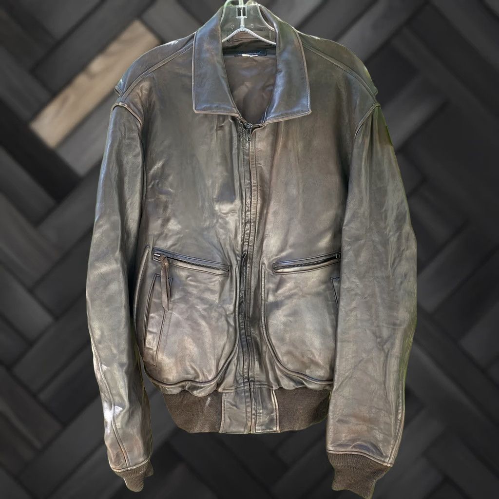 Vintage VINTAGE Flight Suits Ltd Leather Bomber Jacket 44 Long USA Brown Flight Worn Mens Jacket Size US S / EU 44-46 / 1 - 1 Thumbnail