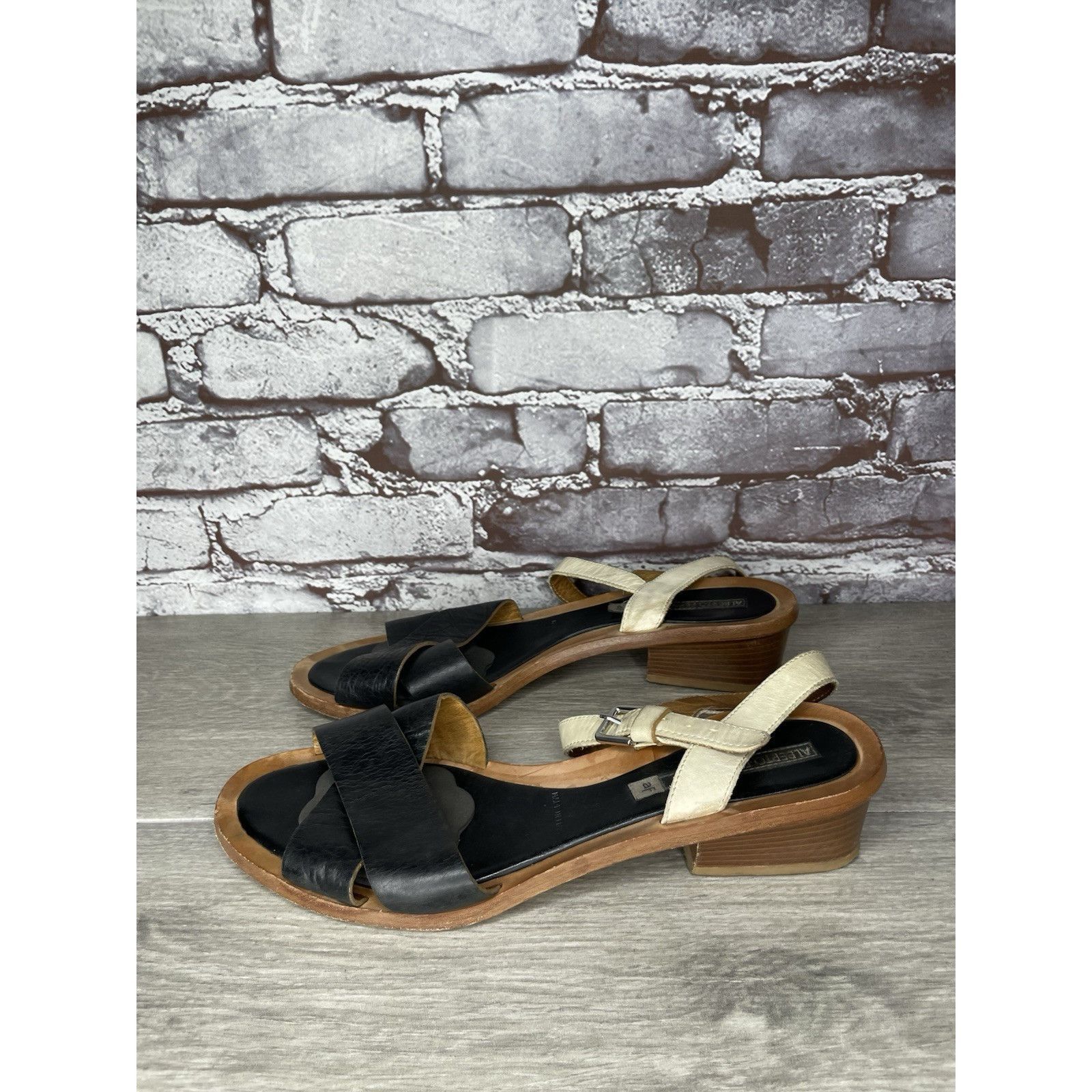 Alberto ALBERTO FERMANI Black Ivory Leather Ankle Strap Heel Sandals Size US 10.5 / IT 40.5 - 9 Thumbnail