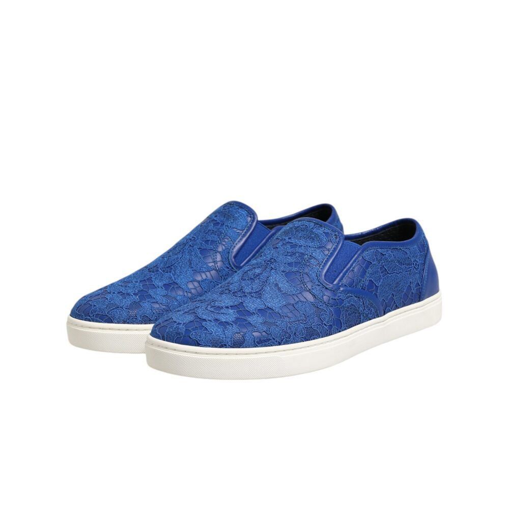 Dolce & Gabbana Dolce & Gabbana Blue Leather Lace Slip On Sneaker Shoes Size US 7 / EU 40 - 4 Thumbnail
