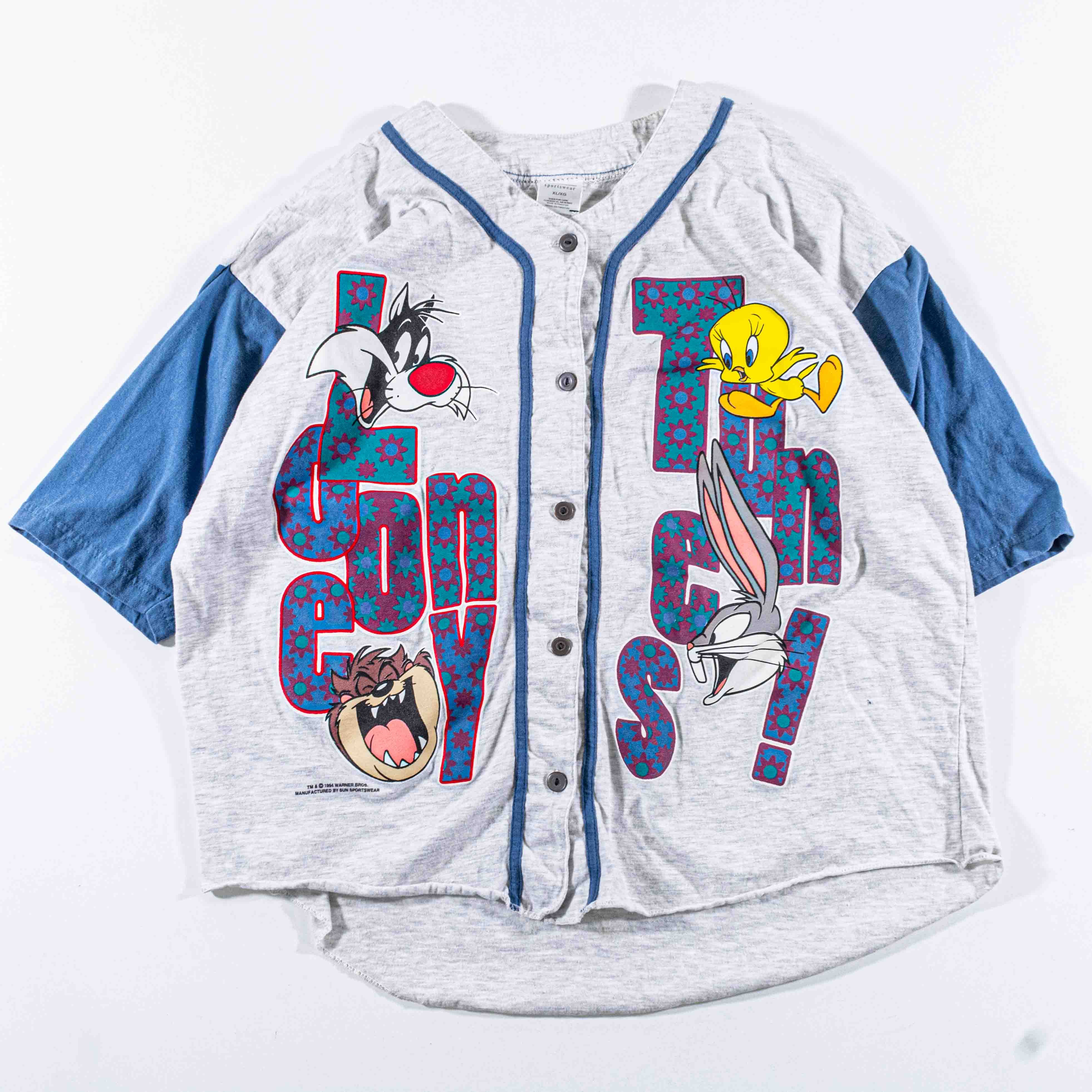 Warner Bros Vtg Looney Tunes Baseball Jersey Taz Bugs Tweety Sylvester Size US XL / EU 56 / 4 - 1 Thumbnail