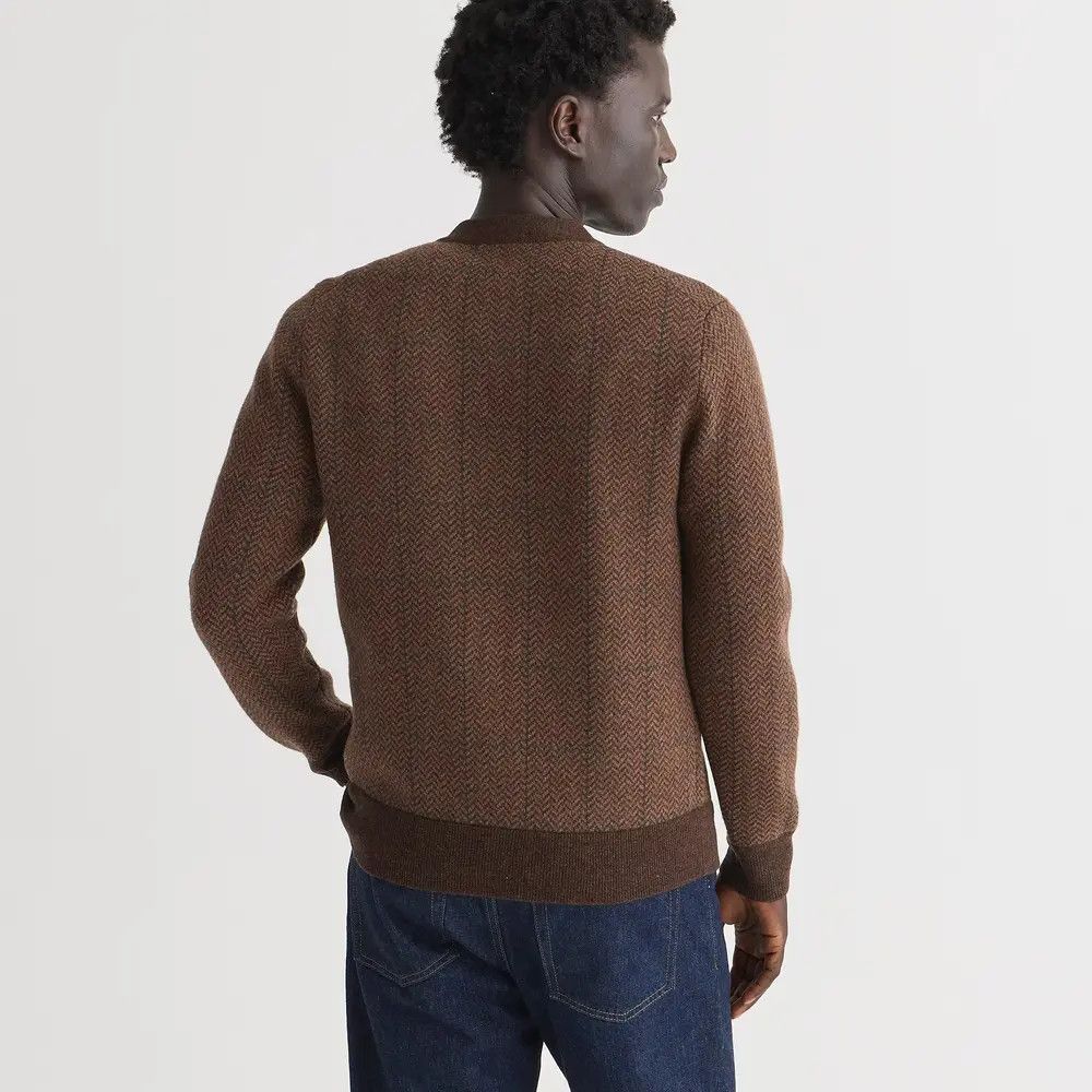 J. Crew Wool Herringbone Plaid Jacquard Cardigan