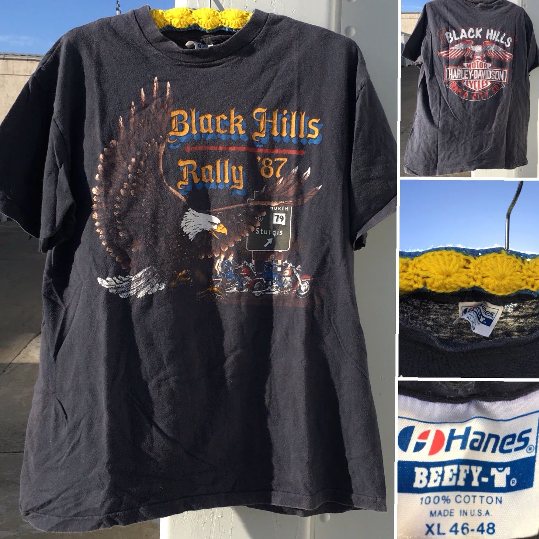 Hanes VINTAGE Harley Davidson Motorcycles T Shirt Black Hills Rally ’87 XL Men Hanes 100% Cotton Graphic Tee Short Sleeve Black 1980s Size US XL / EU 56 / 4 - 5 Thumbnail