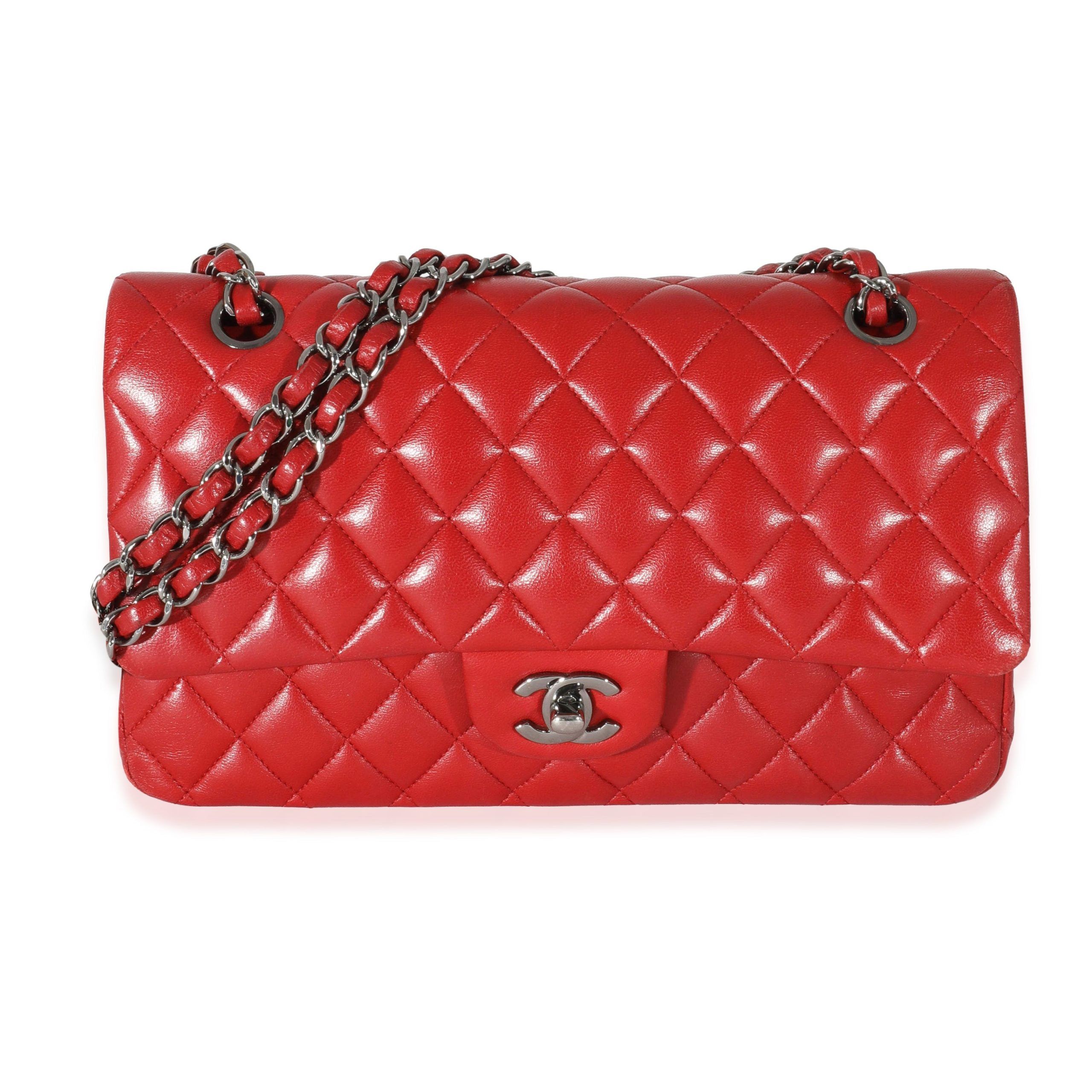 image of Chanel Red Lambskin Medium Classic Double Flap Bag, Women's