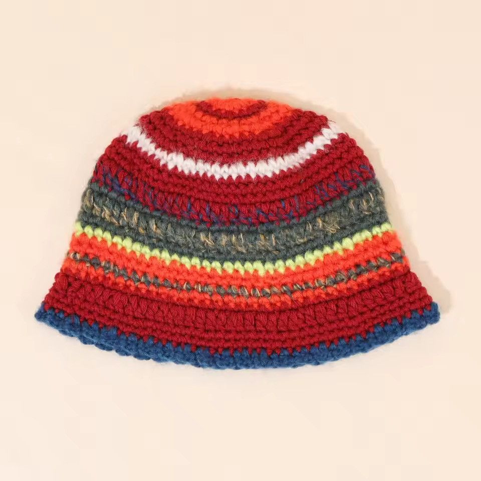 Handmade Colored Handmade Striped Knitted Hat Size ONE SIZE - 2 Thumbnail