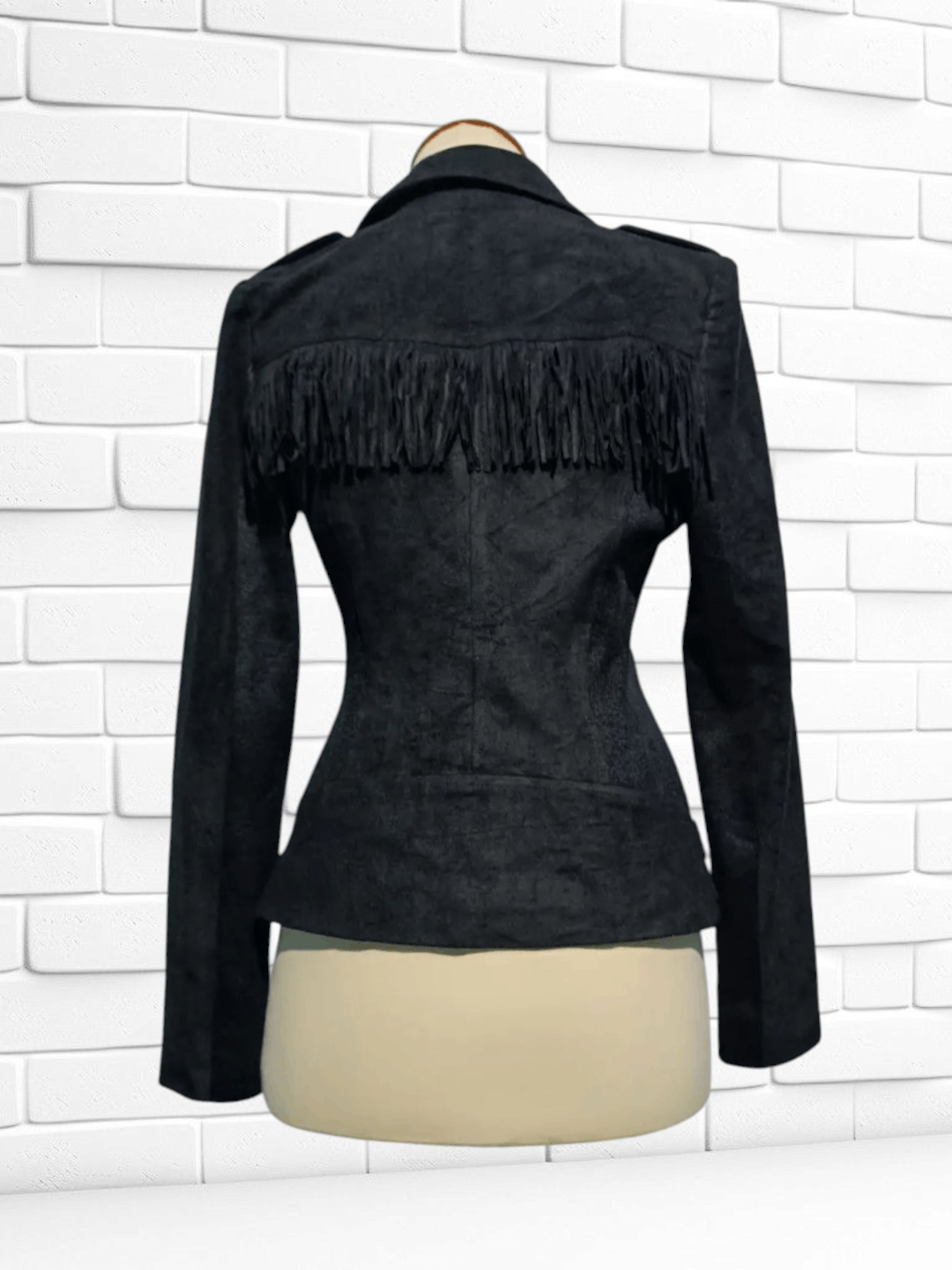 Japanese Brand Black Fringed Faux Suede Moto Jacket Size M / US 6-8 / IT 42-44 - 3 Thumbnail