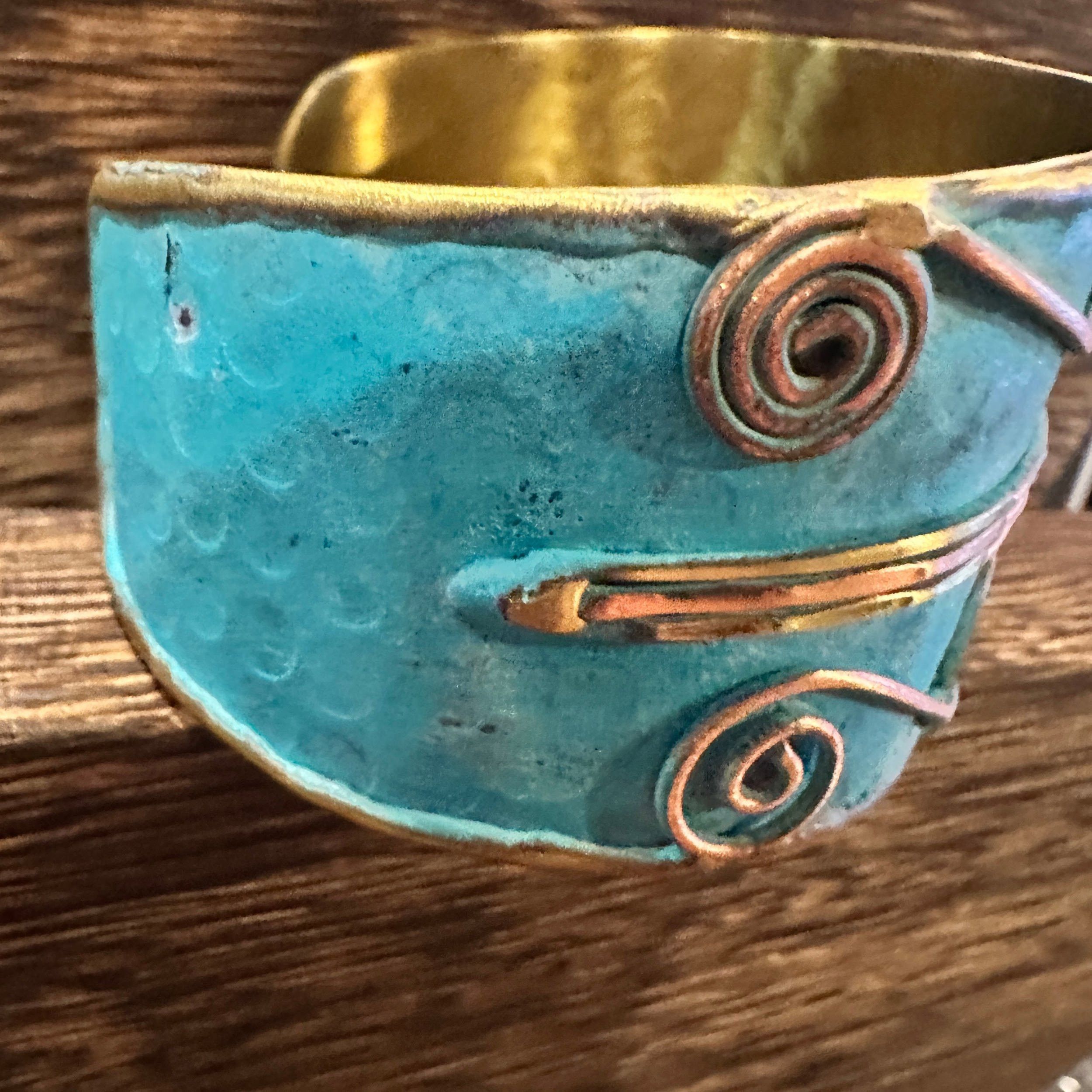 Other Aqua Patina Swirl Adjustable Cuff Bracelet - Handcrafted 2in Size ONE SIZE - 7 Thumbnail
