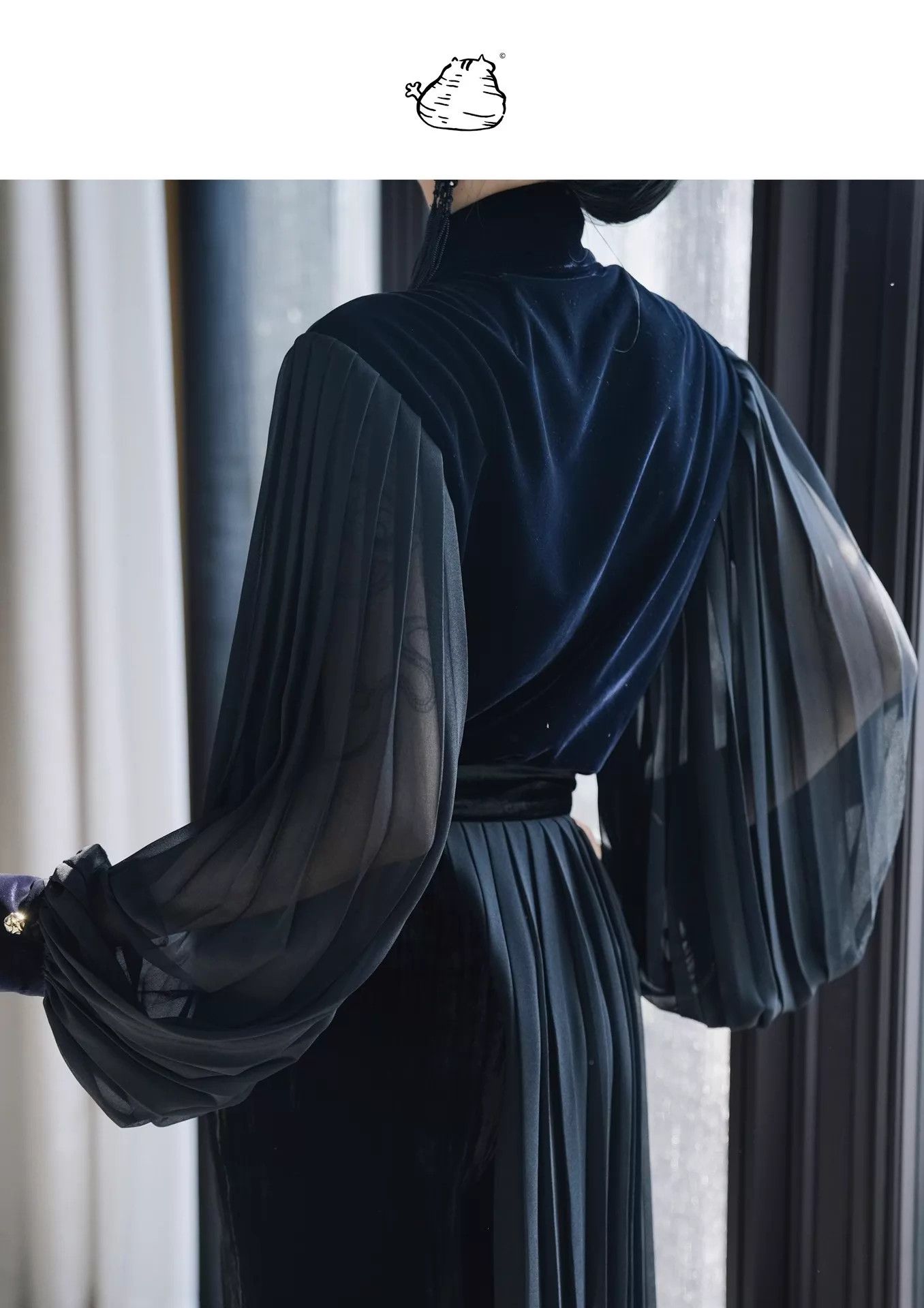 Other Jiangkou King Black Velvet Pleated Button-Front Shirt Size S / US 4 / IT 40 - 5 Thumbnail