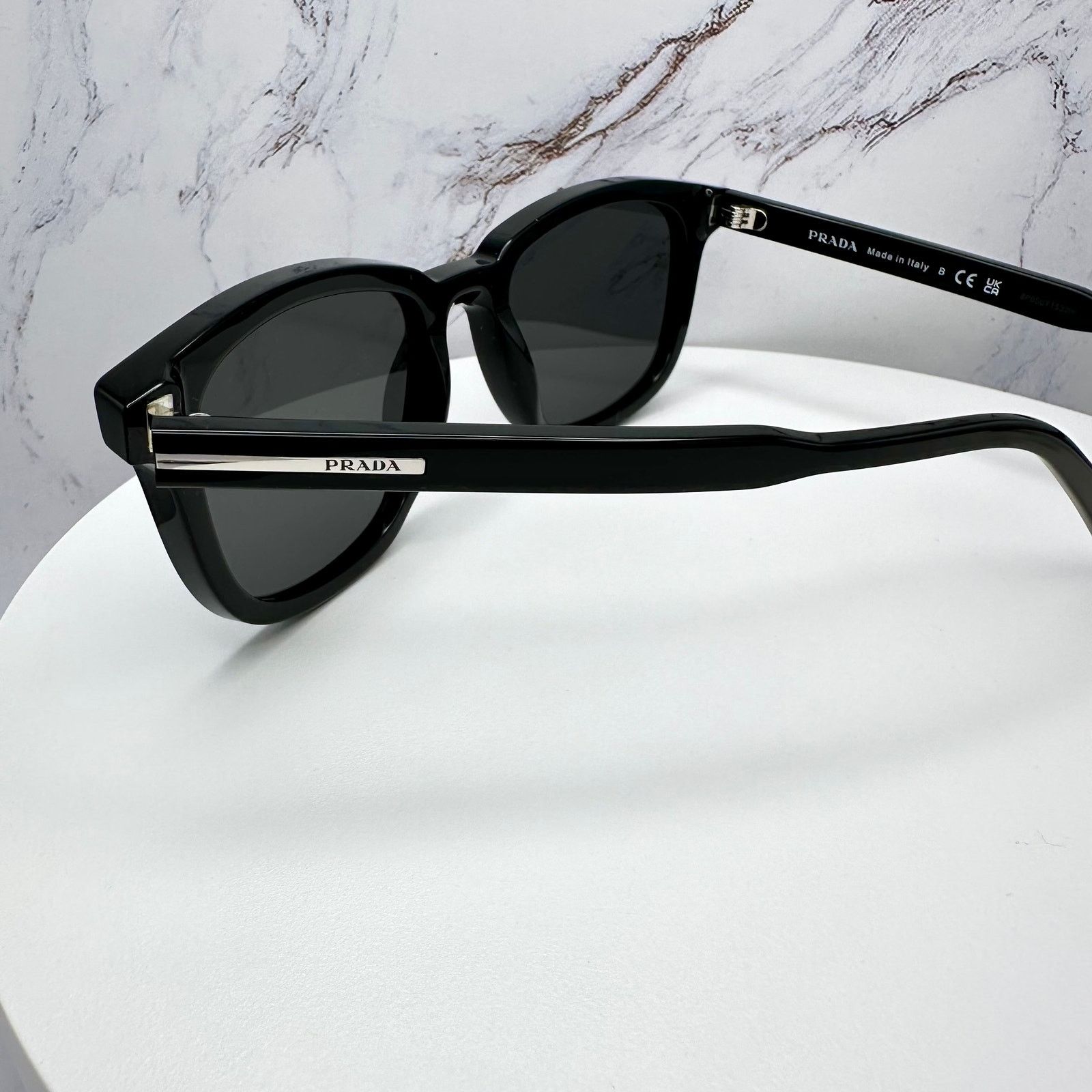 Prada New PRADA Sunglasses Black Acetate Square Silver Metal Size ONE SIZE - 14 Thumbnail