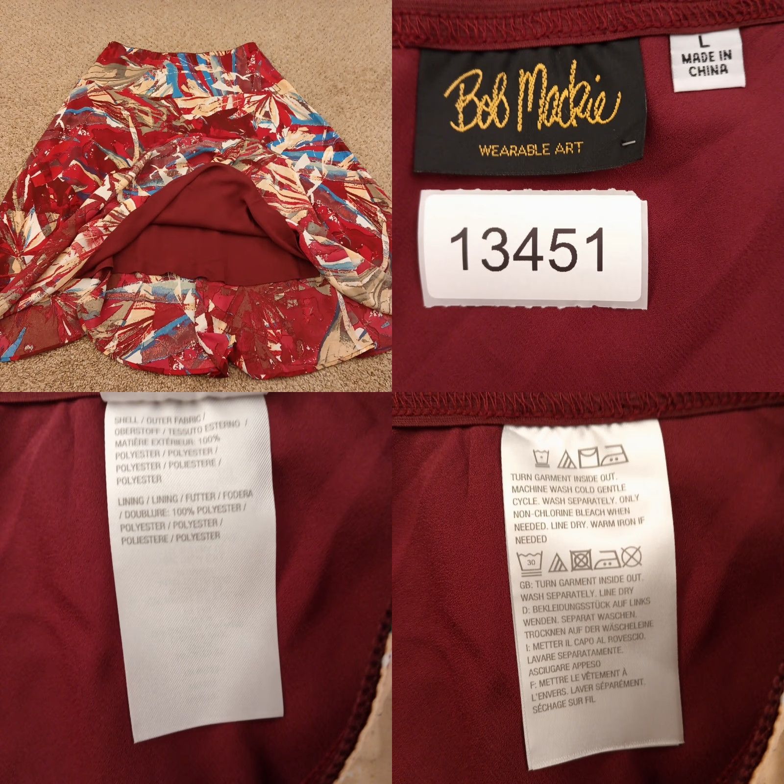 Bob Mackie Bob Mackie Skirt L Red Geometric Asymmetric Elastic Waist Knee Length Pencil Straight Women Regular Size 36" / US 14 / IT 50 - 8 Thumbnail