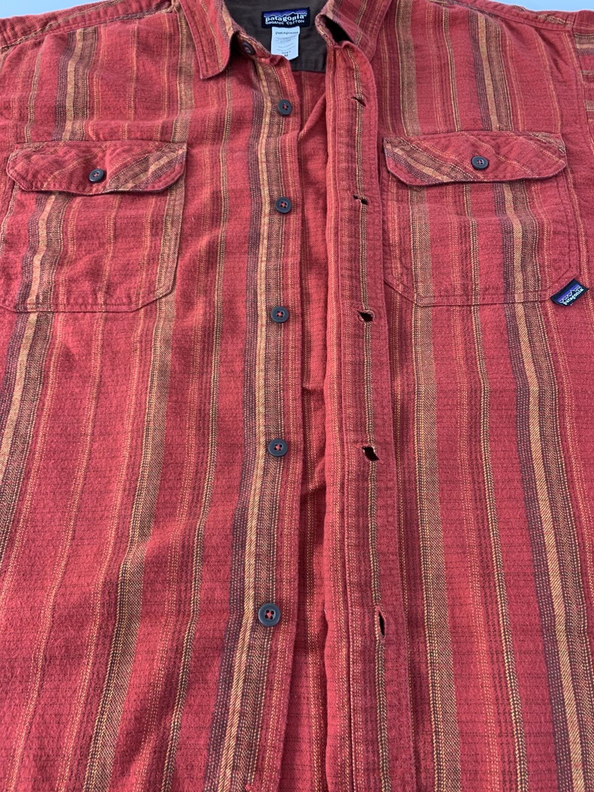 Patagonia Patagonia Red Stripe Cotton Stonewash Flannel Double Pockets Size US XL / EU 56 / 4 - 6 Thumbnail