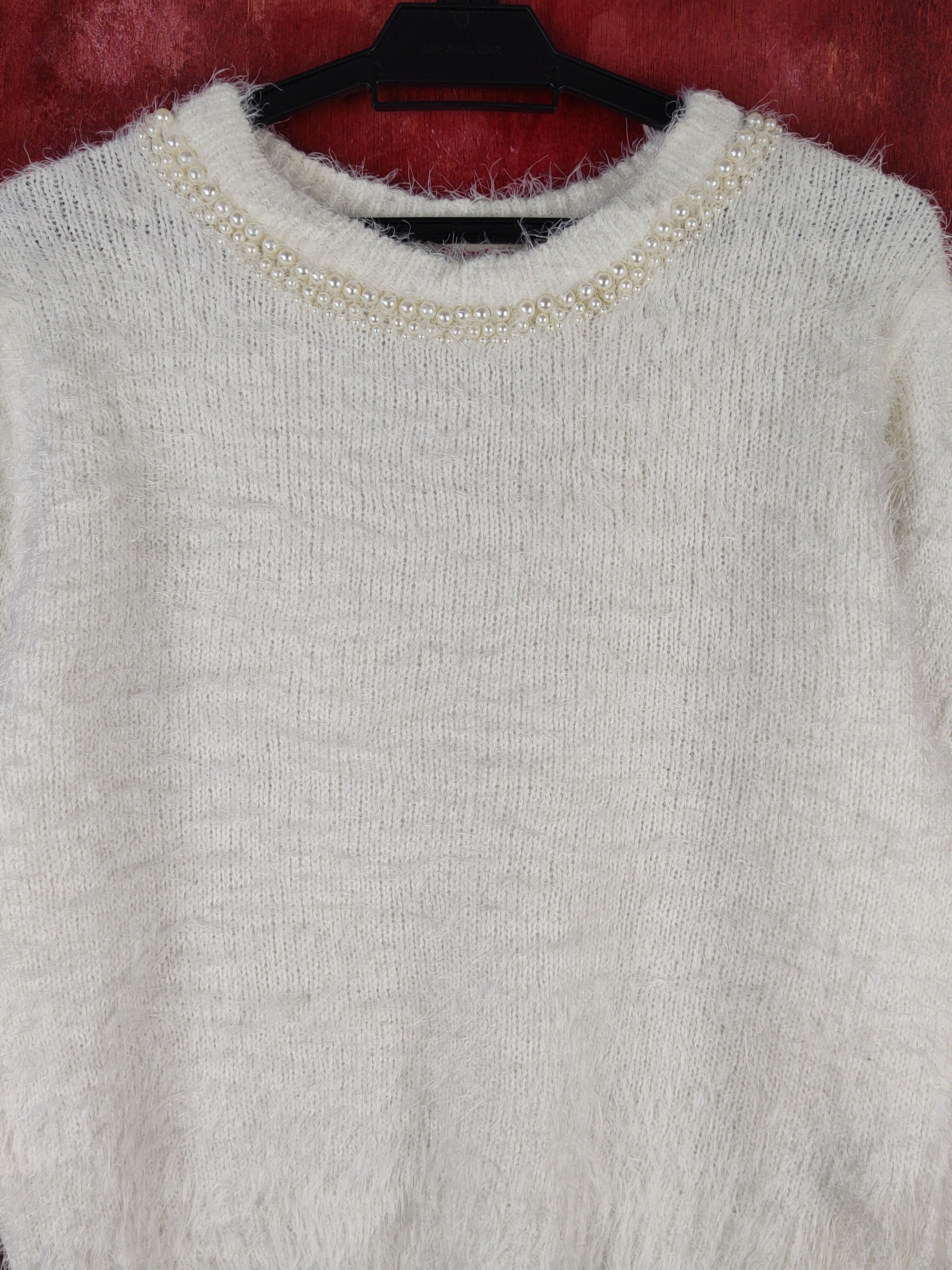 Homespun Knitwear Pinky Girls White Shag Shaggy Fur Mohair Knitwear #S1893 Size M / US 6-8 / IT 42-44 - 2 Thumbnail