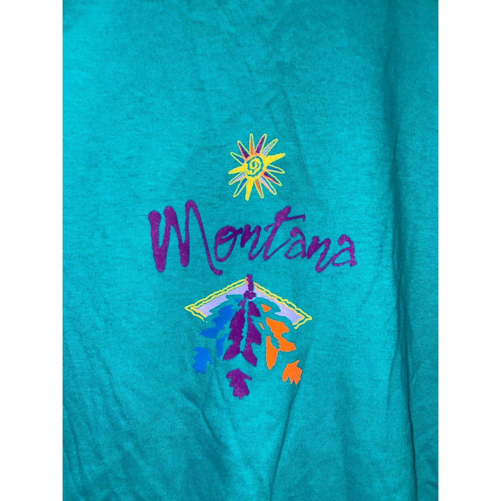 Jerzees Vintage Montana Shirt Sun Nature Teal Tee VTG 90s Large Size US L / EU 52-54 / 3 - 3 Thumbnail