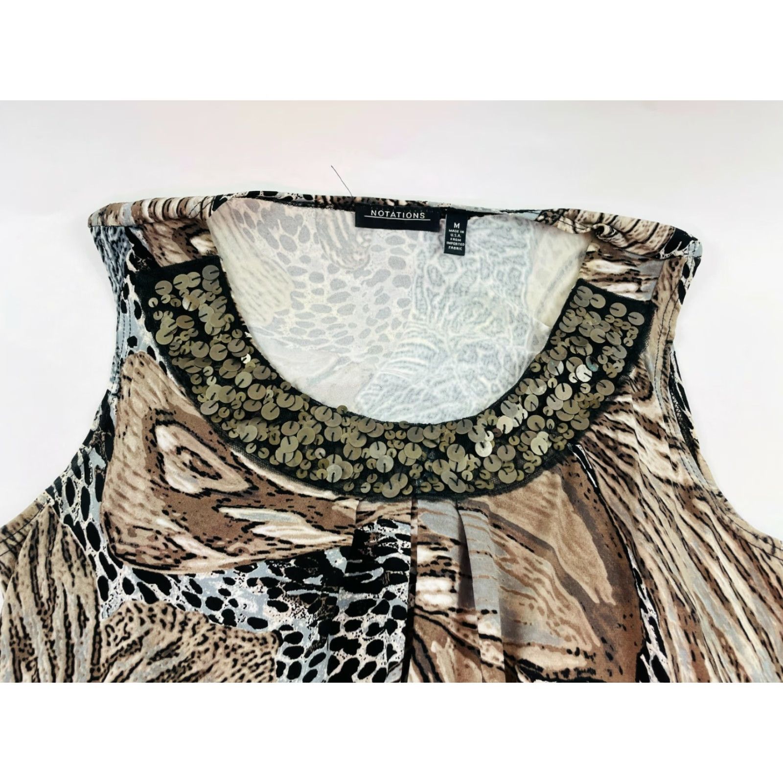 Vintage Notations Sleeveless Top Women's Brown Animal Print Beads Scoopneck M Swing Shirt Casual Size M / US 6-8 / IT 42-44 - 4 Thumbnail