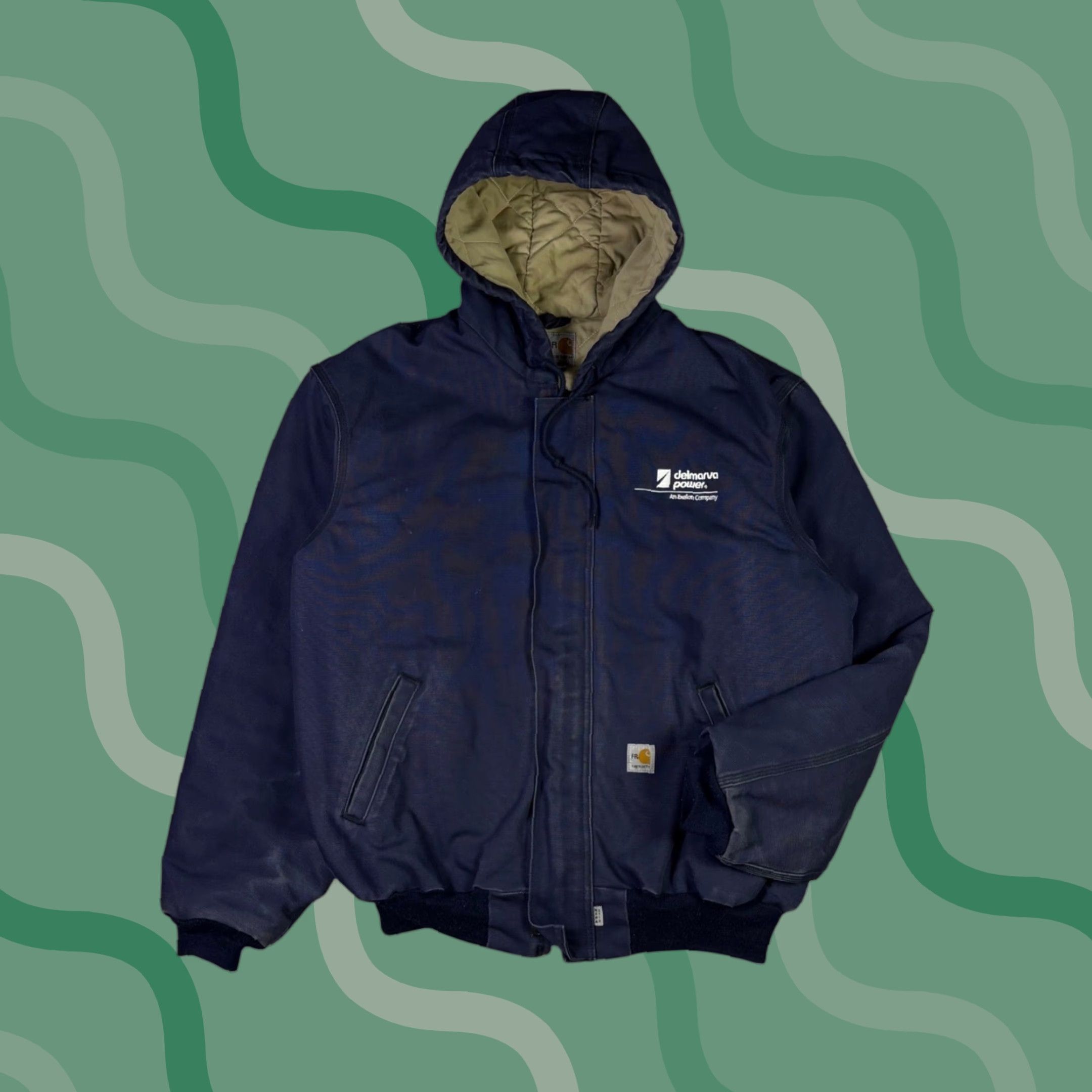 Carhartt VINTAGE Carhartt FR Flame Resistant Hooded Jacket Navy Blue Canvas Mens XL Delmarva Size US XL / EU 56 / 4 - 1 Thumbnail