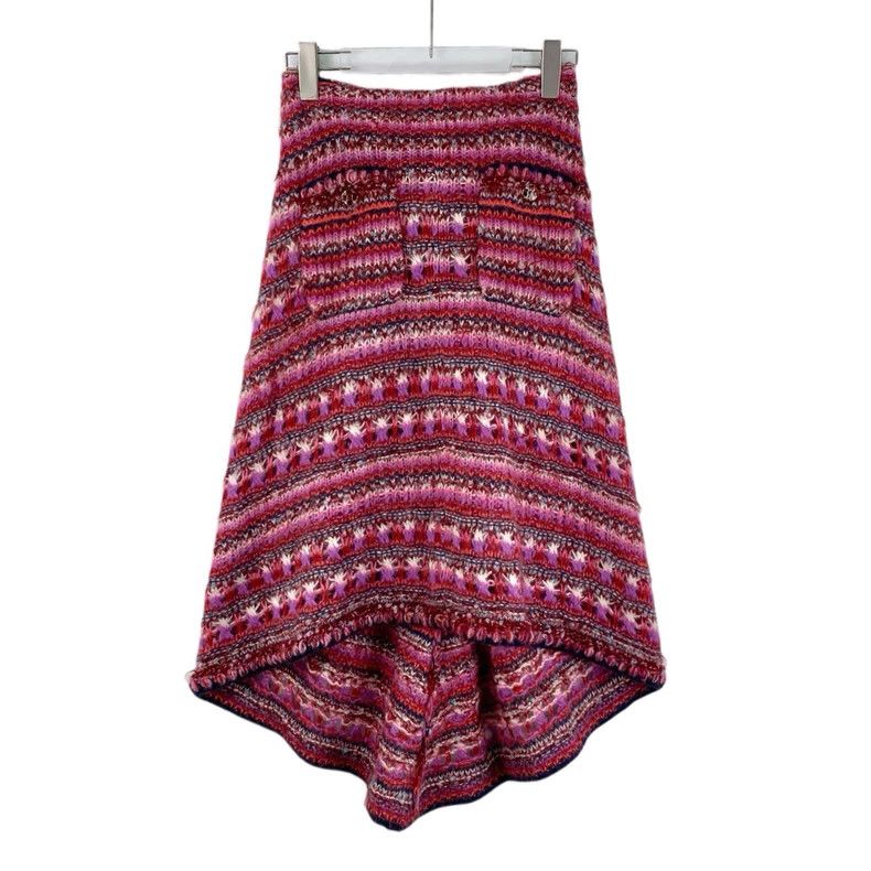 Chanel Chanel Pink alpaca knitted striped skirt 2505-Nextarrow Size 42" / US 20 - 1 Thumbnail