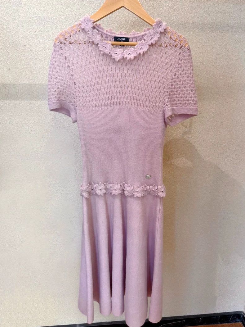 Chanel Chanel Pink three-dimensional crochet knitted dress | Grailed