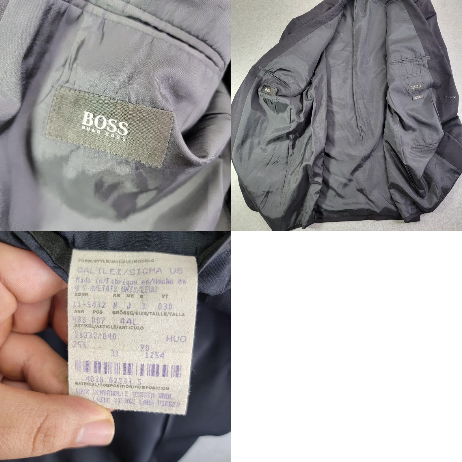 Hugo Boss VINTAGE Hugo Boss Suit Jacket Mens 44 Long Gray Wool 2 Button Blazer Made USA Barneys Size 44R - 9 Thumbnail