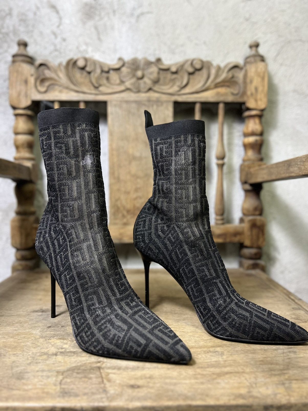 Balmain Balmain Skye Monogram Sock Boots - FW/21 - Labyrinth Knit Size US 9 / IT 39 - 2 Thumbnail