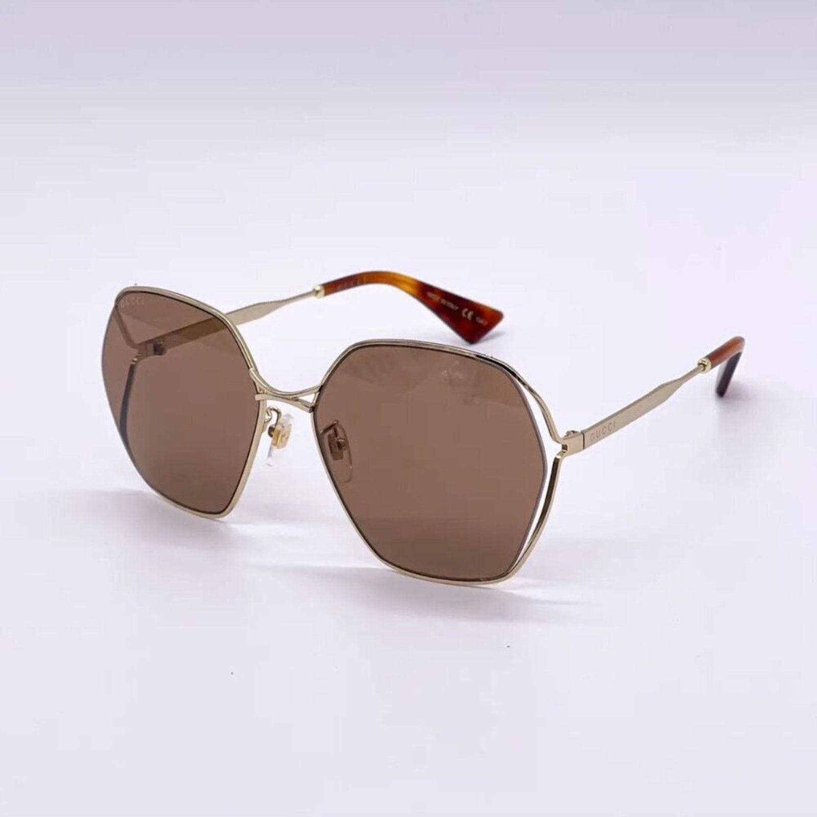 NWT Gucci GG0818SA-002-63 Gold Square 63mm Sunglasses Gucci Sunglasses GG0818SA 002 Gold-Havana/Brown 63-17-140mm  main image 2