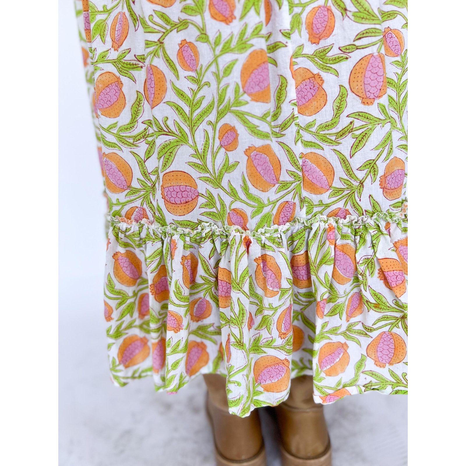 Vintage VTG 70s Boho Prairie Maxi Sleeveless Cotton Pomegranate Size M / US 6-8 / IT 42-44 - 5 Thumbnail