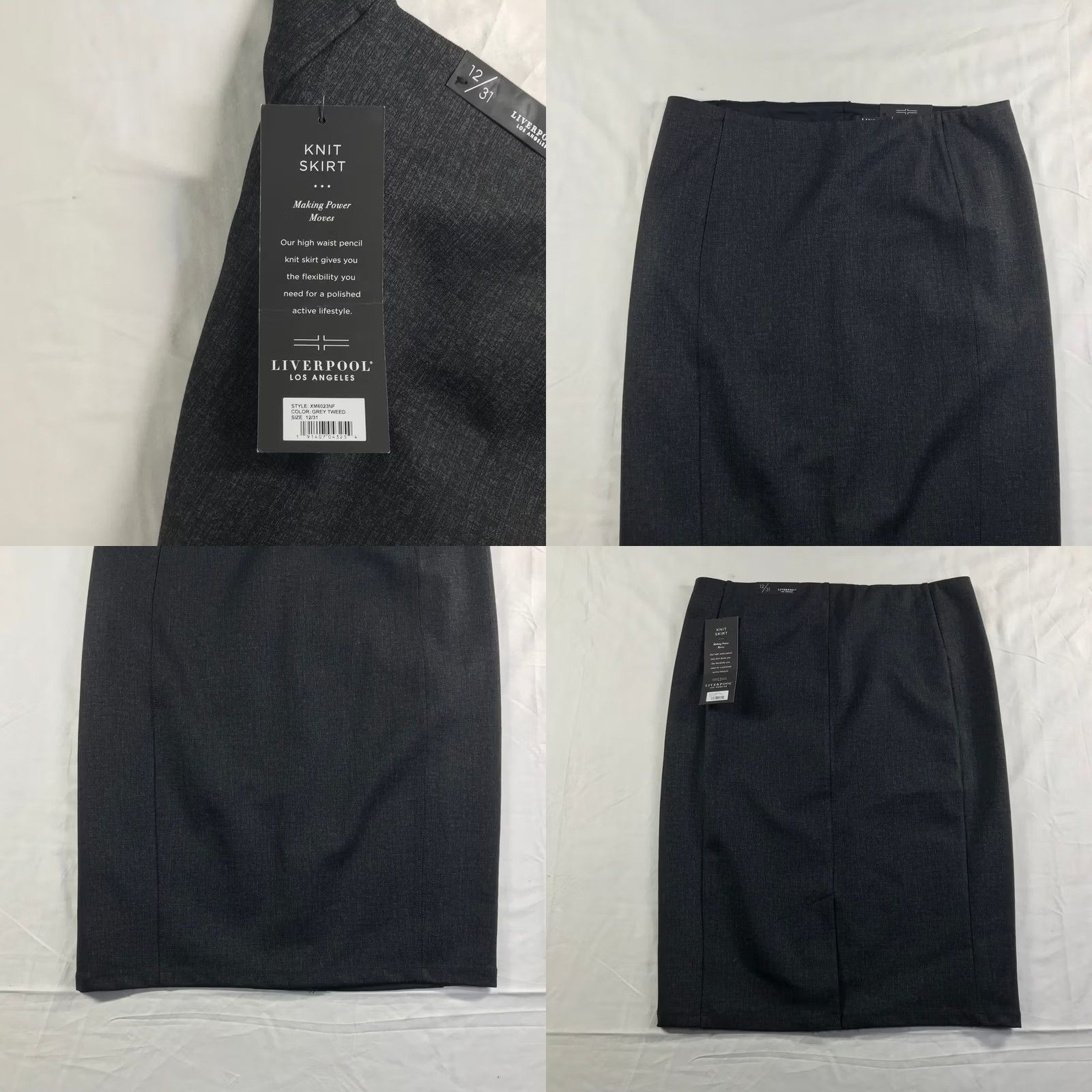 Vintage Liverpool Los Angeles Pencil Skirt High Waist Grey Tweed Knit Size 12 XM6023NF Size 34" / US 12 / IT 48 - 8 Thumbnail