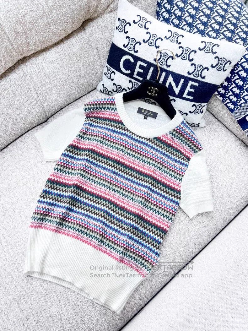 Loro Piana Loro Piana White with colorful stripes cashmere and goat's Size XS / US 0-2 / IT 36-38 - 2 Thumbnail