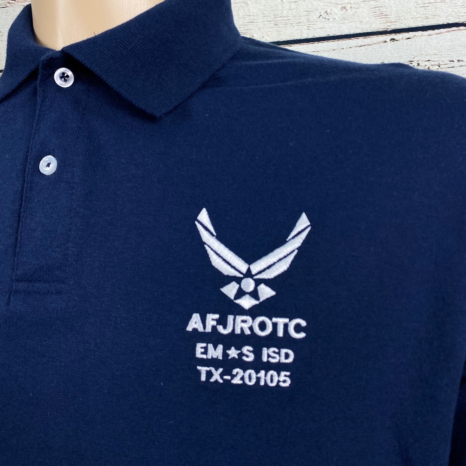 Hanes AF Air Force JROTC EM*S ISD TX-20105 Blue Polo Shirt XL Size US XL / EU 56 / 4 - 4 Thumbnail
