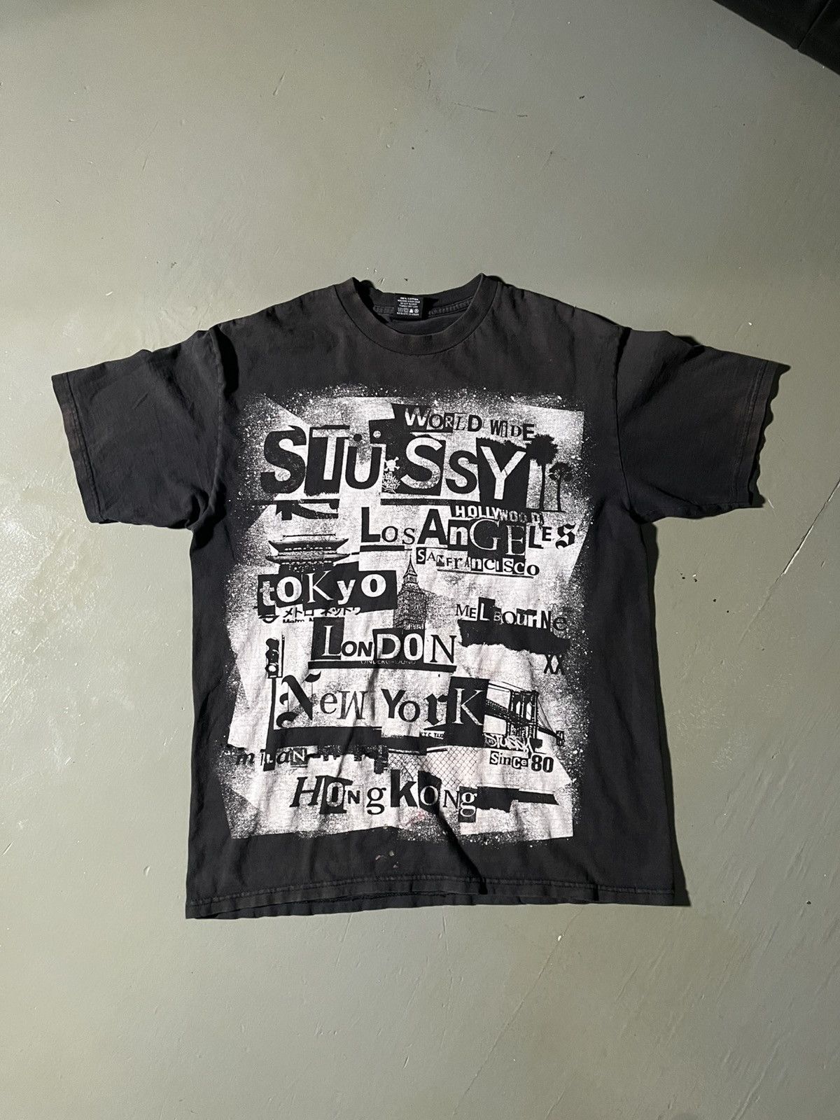 Stüssy World Wide city collage T-shirt from the mid-2000s.
