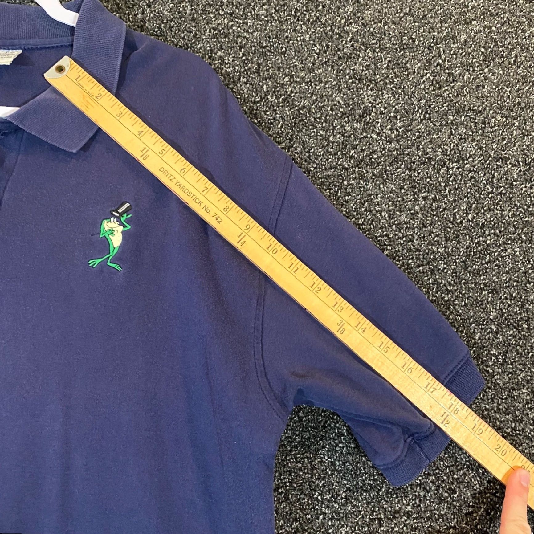 Vintage Looney Tunes Michigan J. Frog Polo Men XL Navy Blue 90s Cartoon S/S Polo, 100% Cotton, Blue, Regular Fit, Golf, Acme Clothing Co. Vintage No Size US XL / EU 56 / 4 - 6 Thumbnail