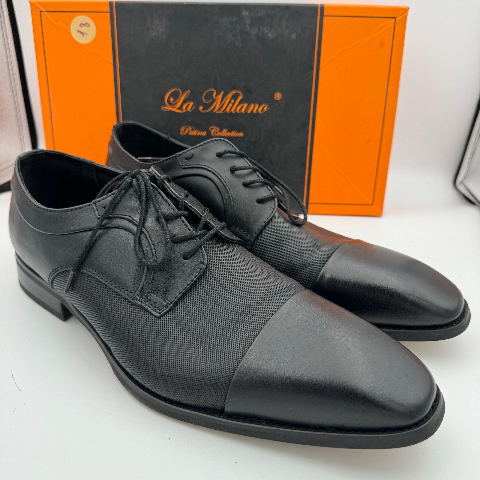 La Milano Evant Black Cap Toe Oxford Dress Shoes 12 Leather, Men's