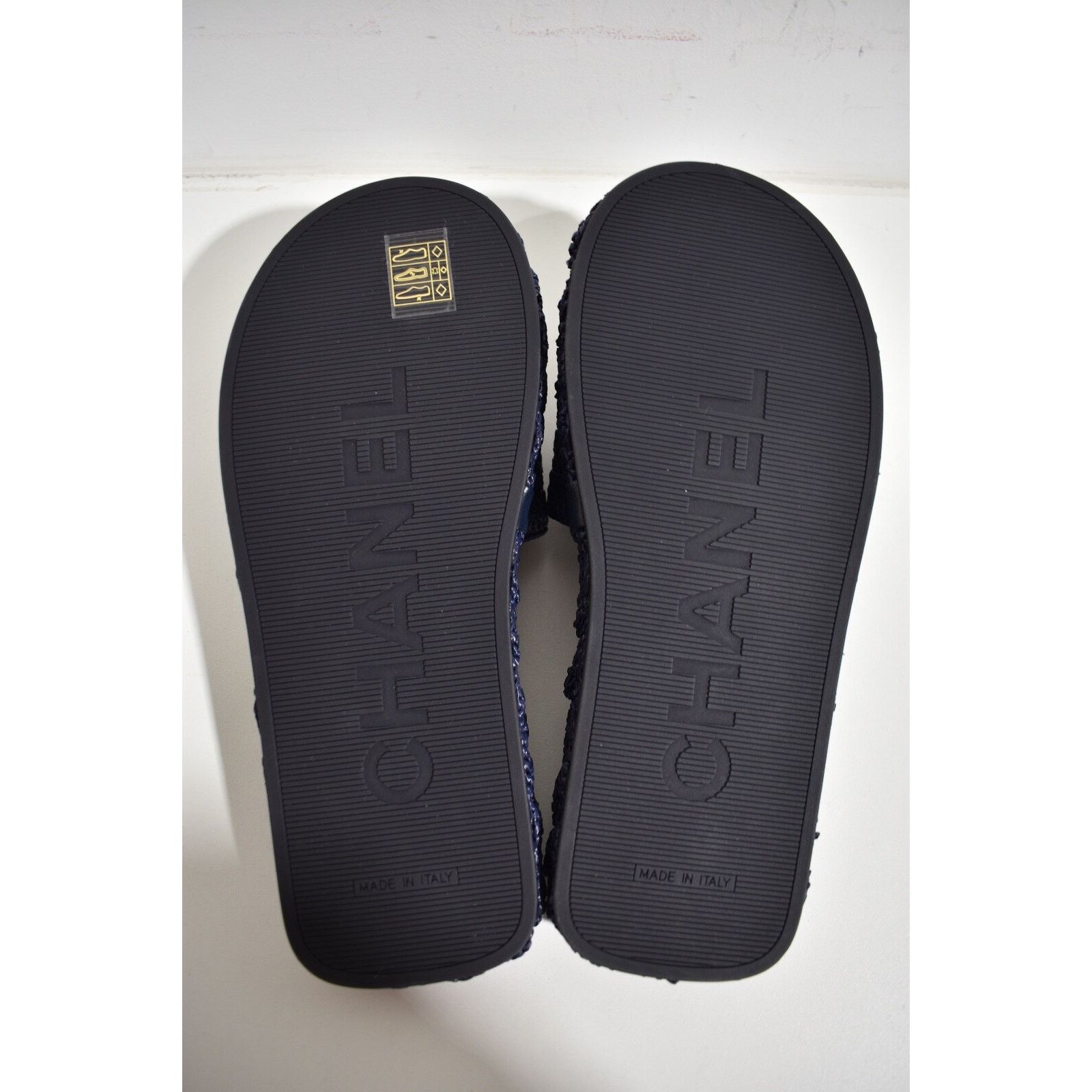 Chanel Chanel 21C Navy Blue Cord Gold Chain CC Logo Mule Slide Size US 7 / IT 37 - 12 Thumbnail