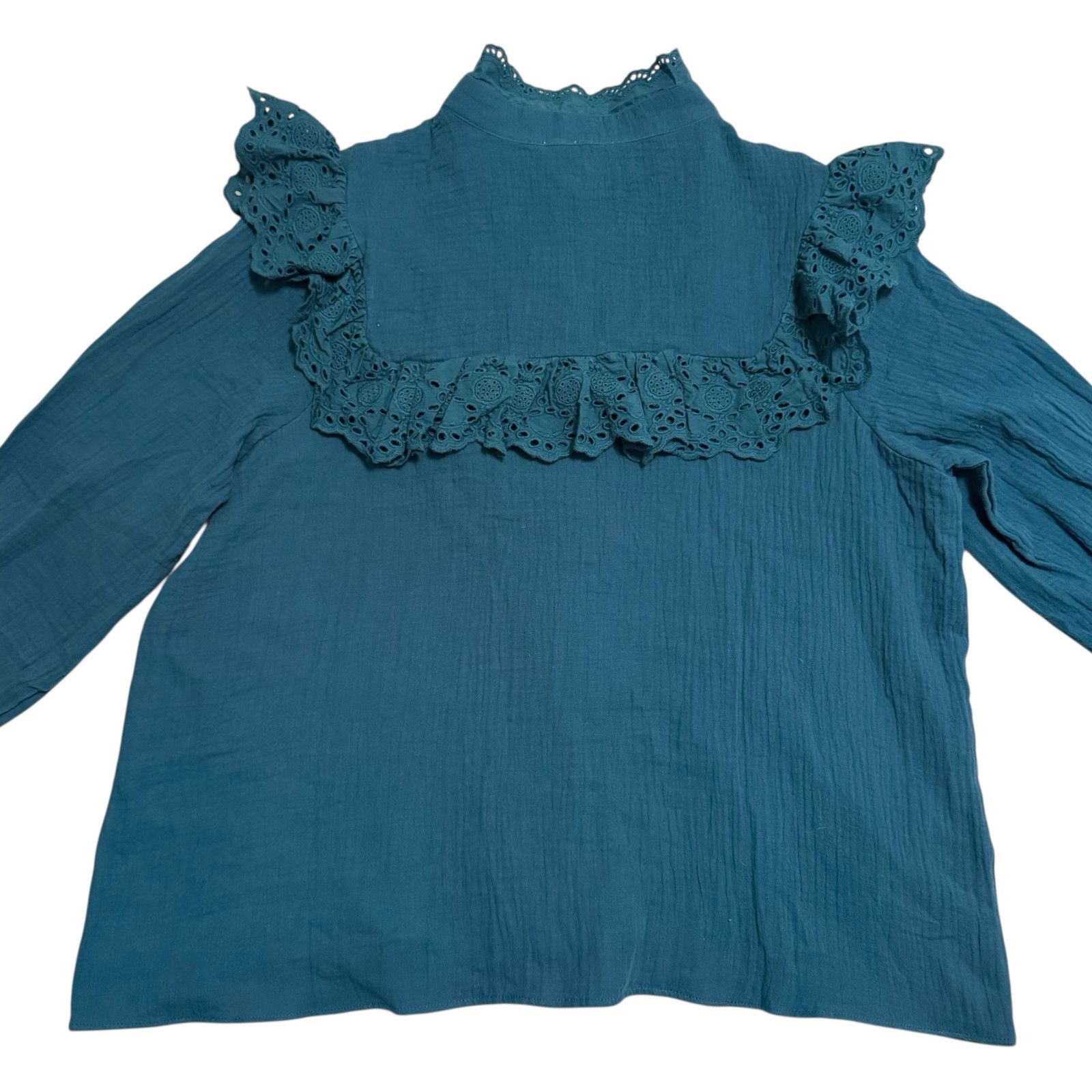 Other NEW Hyacinth House Tuckernuck Teal Eyelet Tatum Blouse Large Size L / US 10 / IT 46 - 12 Thumbnail