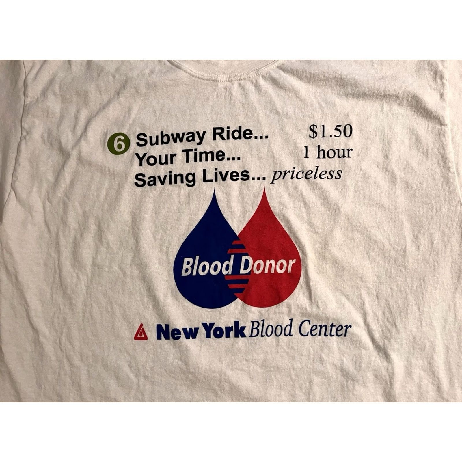 Gildan VINTAGE New York Blood Center 6 Train Subway Shirt Men’s XL White 90s City Logo T-Shirt Size US XL / EU 56 / 4 - 3 Thumbnail