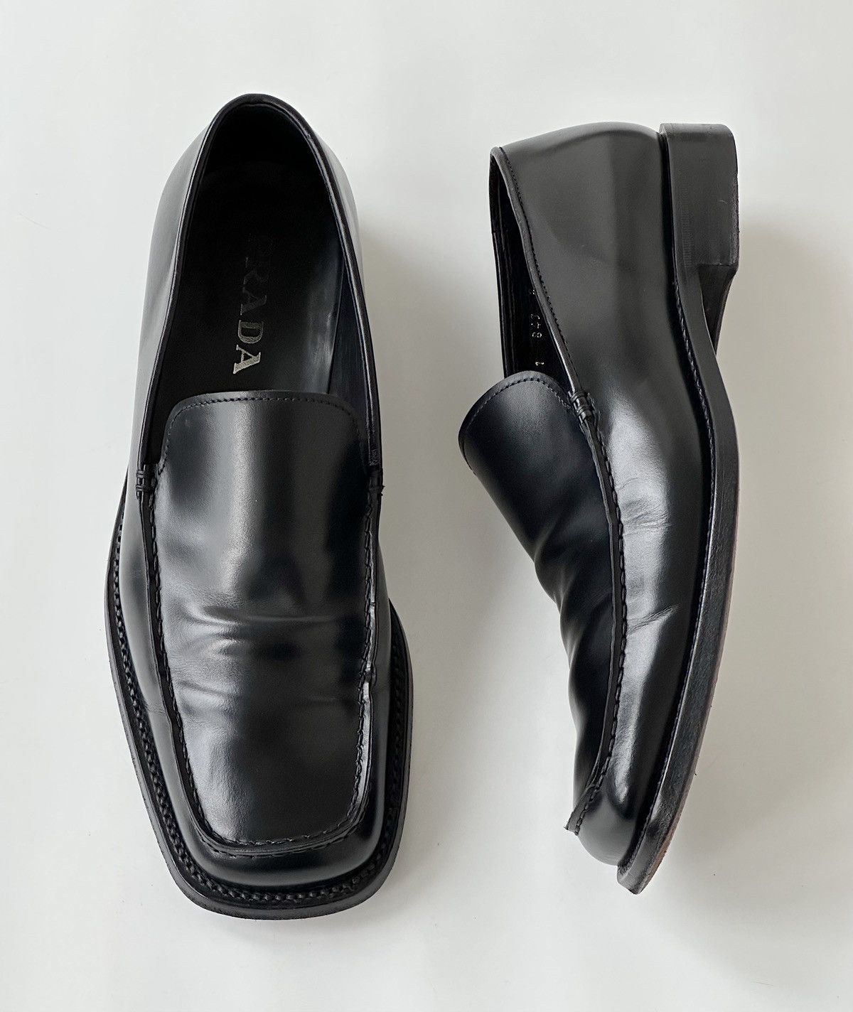 archive prada leather square loafer