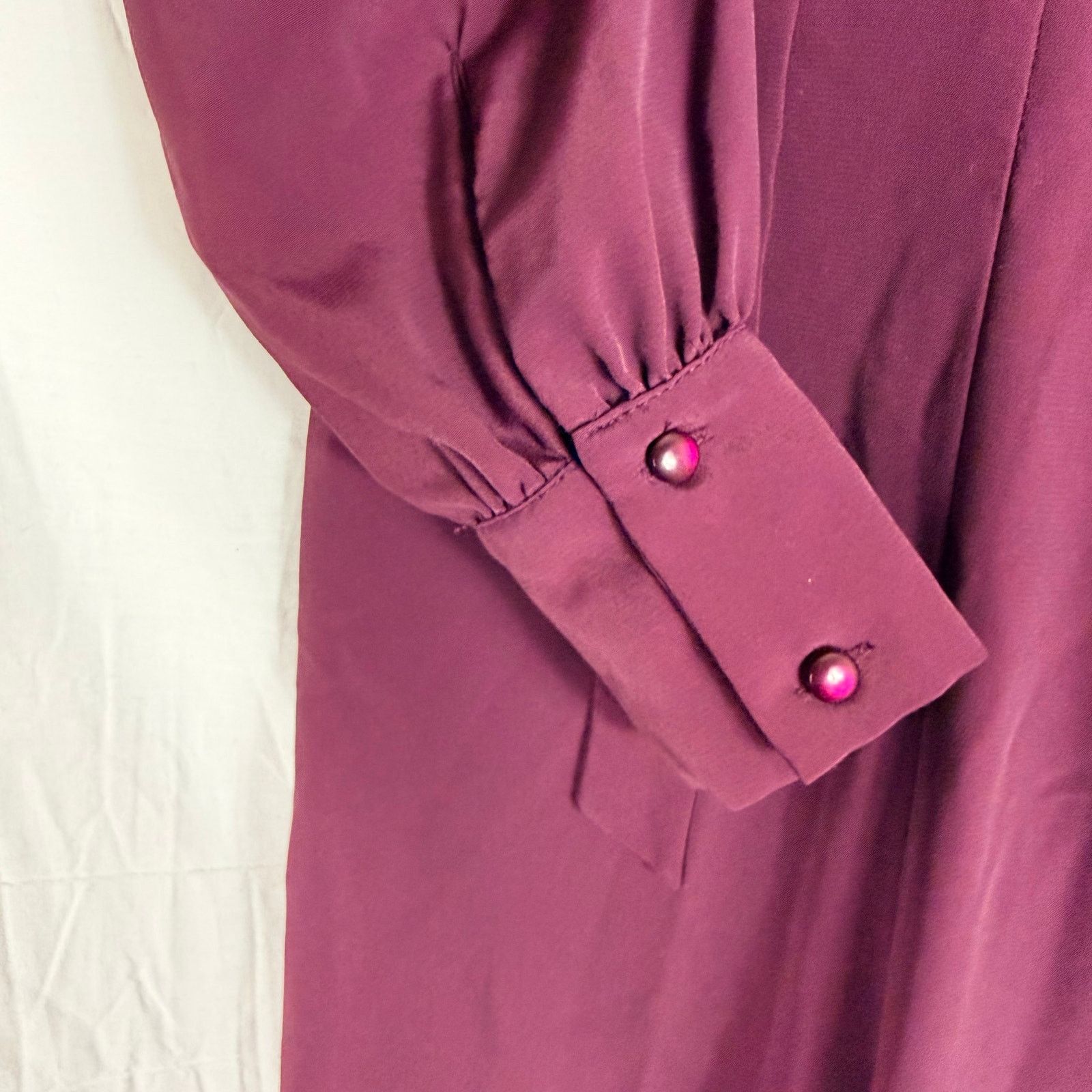 Asos ASOS Burgundy Tie Neck Wide Leg Jumpsuit Long Sleeve Size 2 Size 26" / US 2 / IT 38 - 8 Thumbnail
