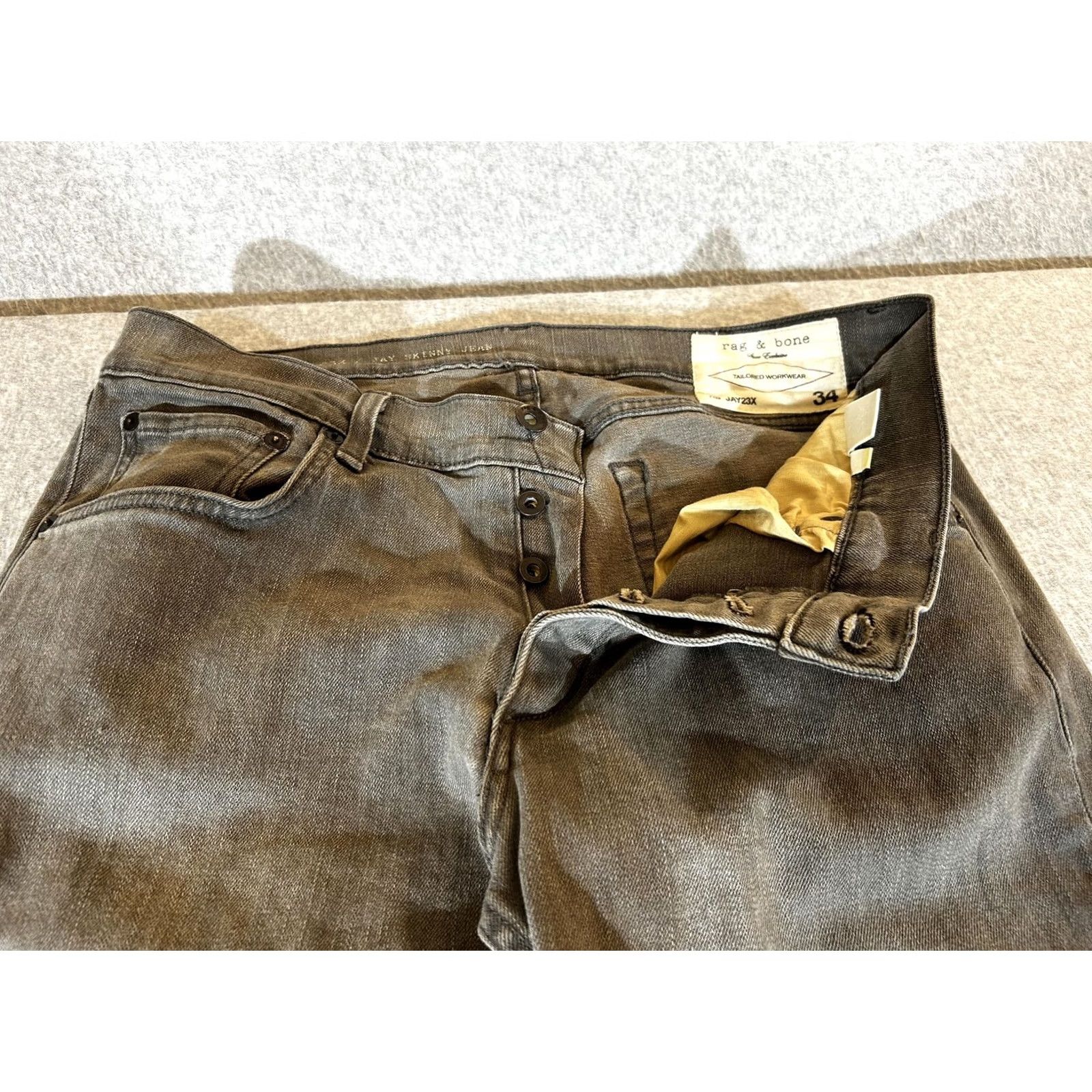 Rag & Bone rag & bone Jeans Mens 34x34 Slim Skinny Charcoal Gray Denim Stretch Button Fly Jeans Size US 34 / EU 50 - 2 Thumbnail