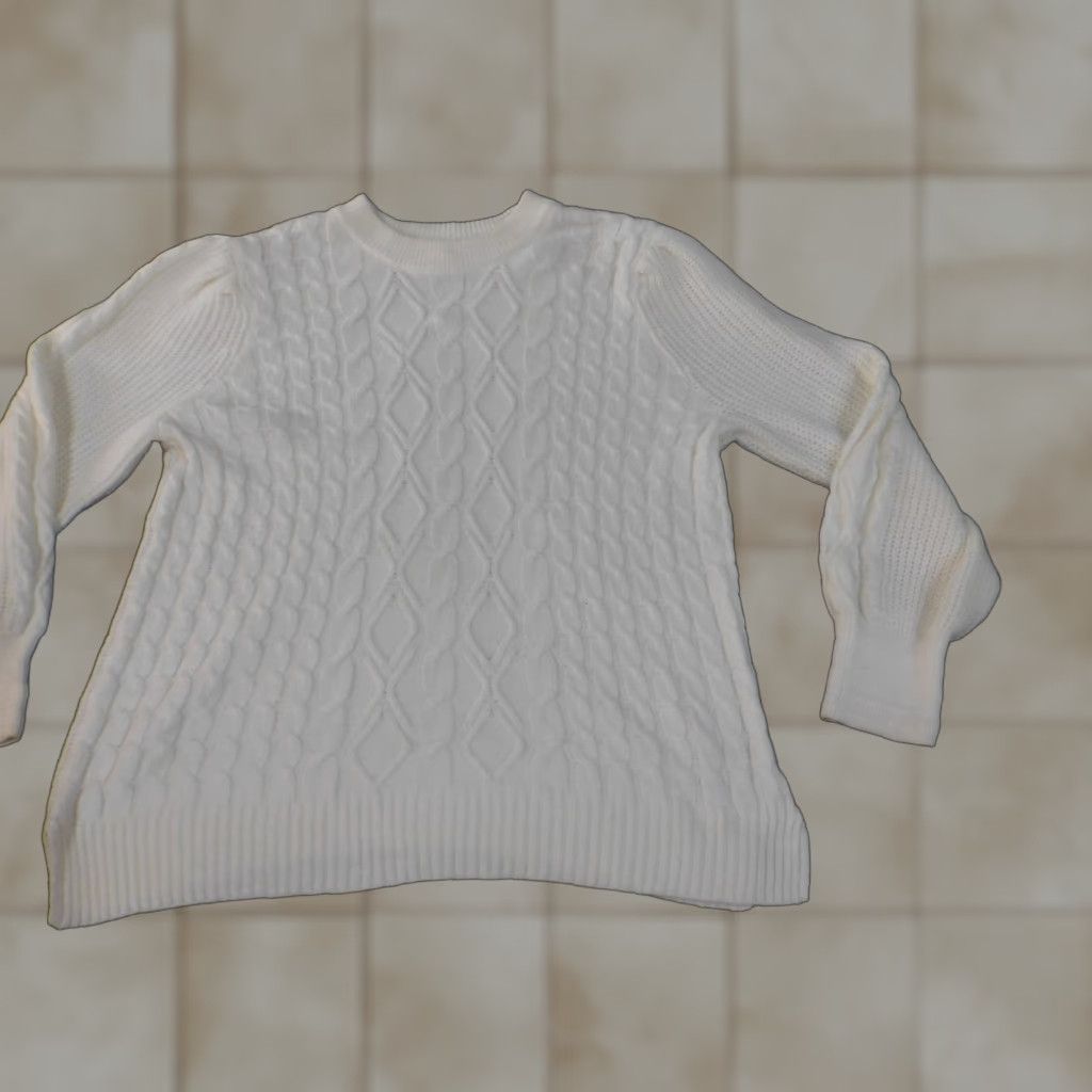 Vintage Crown & Ivy Sweater 2X Women's Pullover Crew Neck Raglan Sleeve White Cable-Knit Polyester Viscose Button Classic Casual Vintage: No Size XXL / US 16-18 / IT 52-54 - 1 Thumbnail