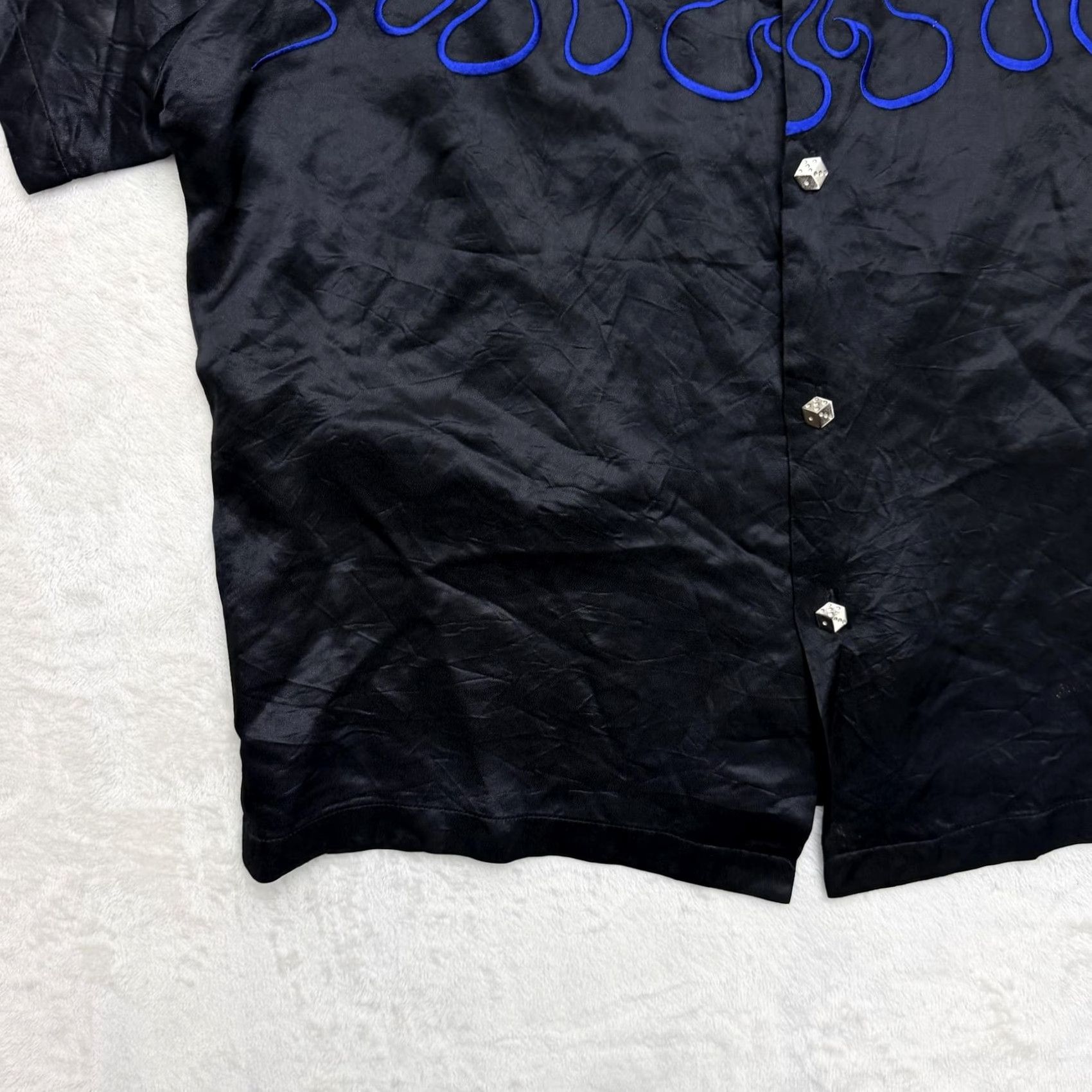Vintage Johnny Suede Shirt Mens 2XL Black Satin Flame Embroidered Rock USA Button Up Size US XXL / EU 58 / 5 - 6 Thumbnail