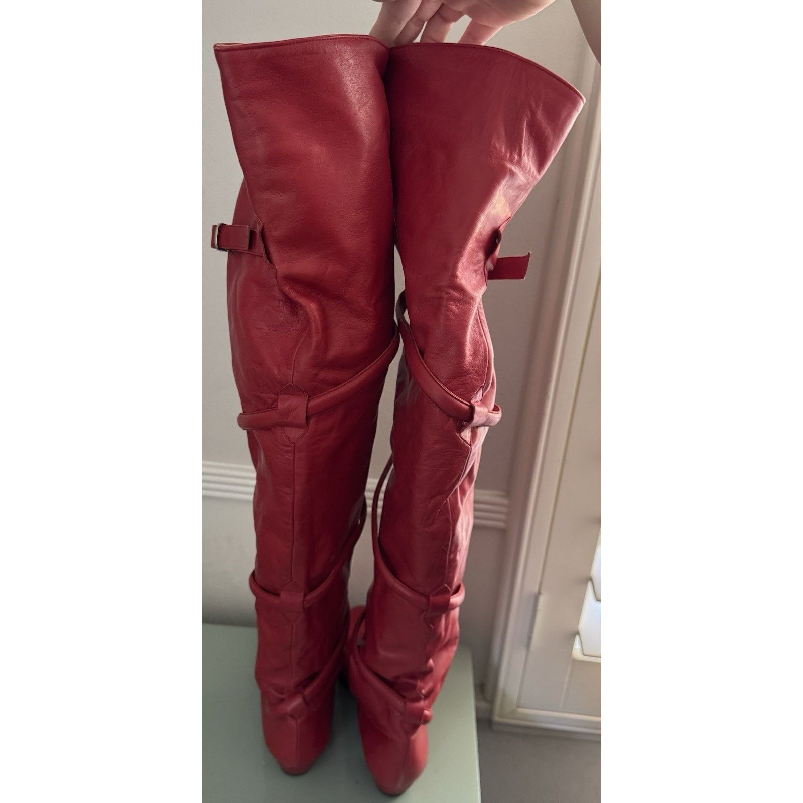 Tokio Kumagai RARE 1980s TOKIO KUMAGAI Red Over The Knee Boot Sz 37.5 Size US 7 / IT 37 - 5 Thumbnail