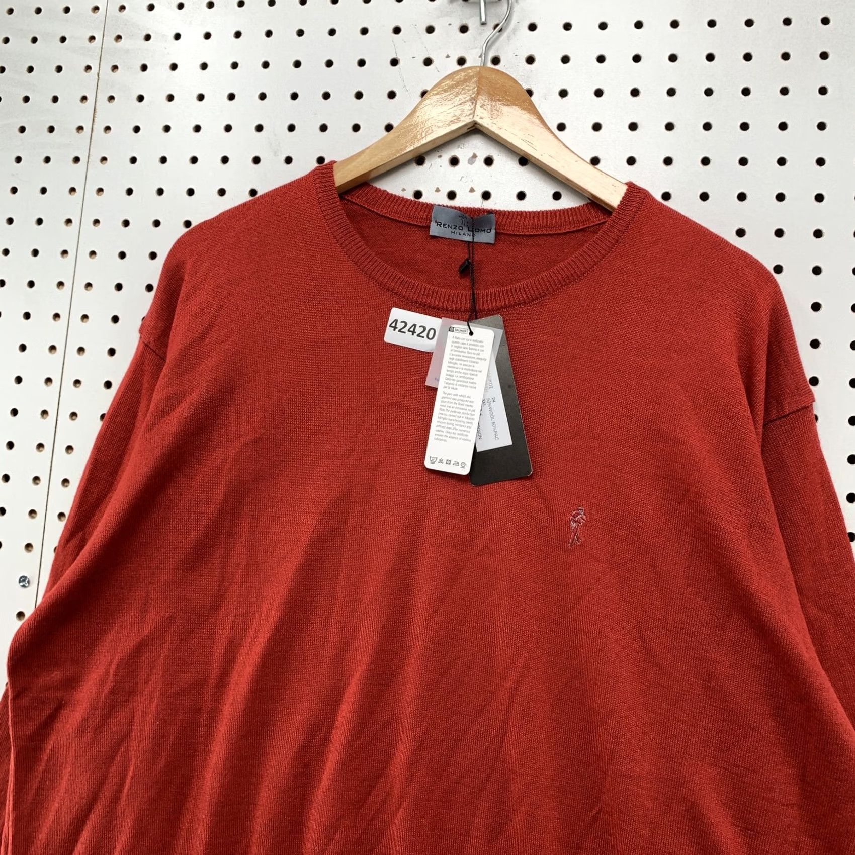 Lorenzo Uomo Renzo Uomo Merino Wool Sweater Mens 3XL Orange Pullover Long Sleeve NWT Vintage Size US XXL / EU 58 / 5 - 4 Thumbnail