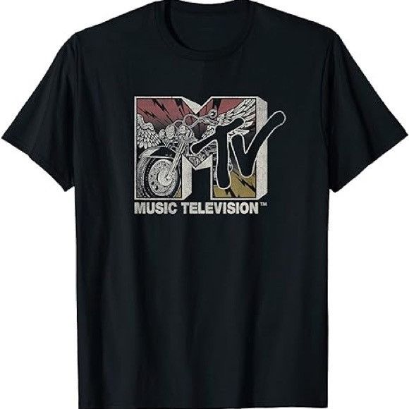 Designer × Mtv NEW MTV MOTORCYCLE LOGO BLACK T-SHIRT SZ LARGE L Size US L / EU 52-54 / 3 - 1 Thumbnail
