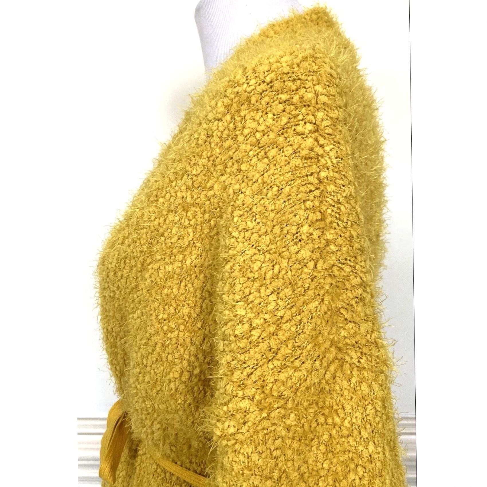 Vintage CURRENT AIR Cardigan Sweater Belted Knitted Textured Yellow Boho L Womens Size L / US 10 / IT 46 - 4 Thumbnail